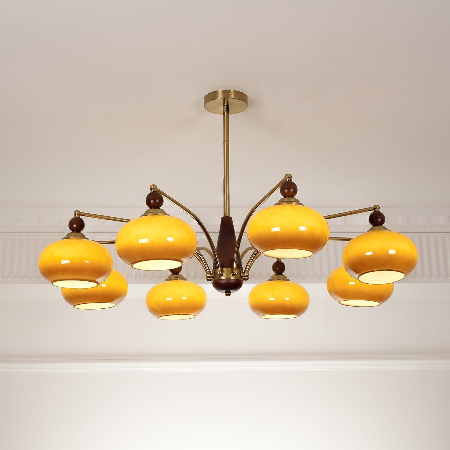 Lustra Pendant Lamp Retro Yellow Glass Brass - Letslighting