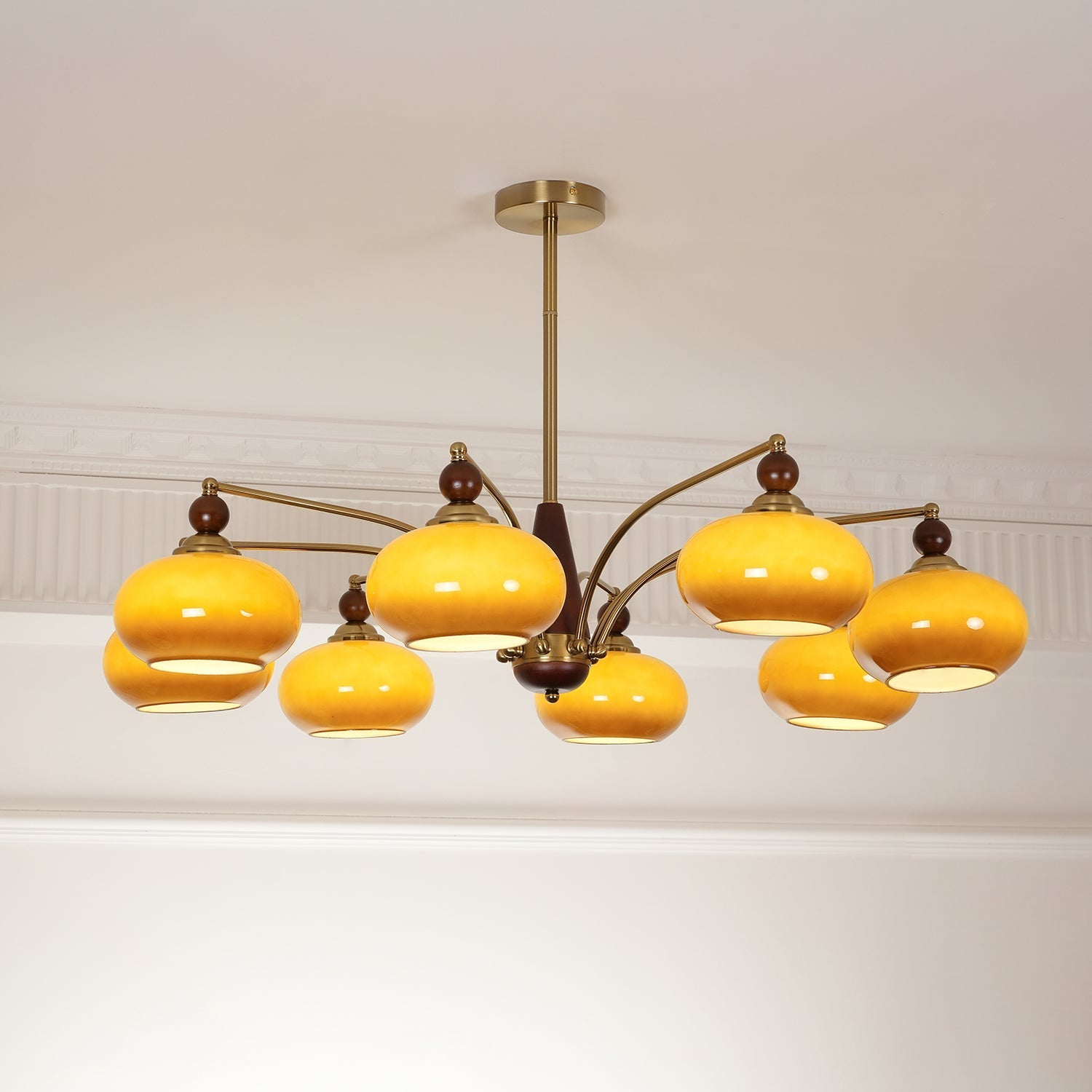 Lustra Pendant Lamp Retro Yellow Glass Brass - Letslighting