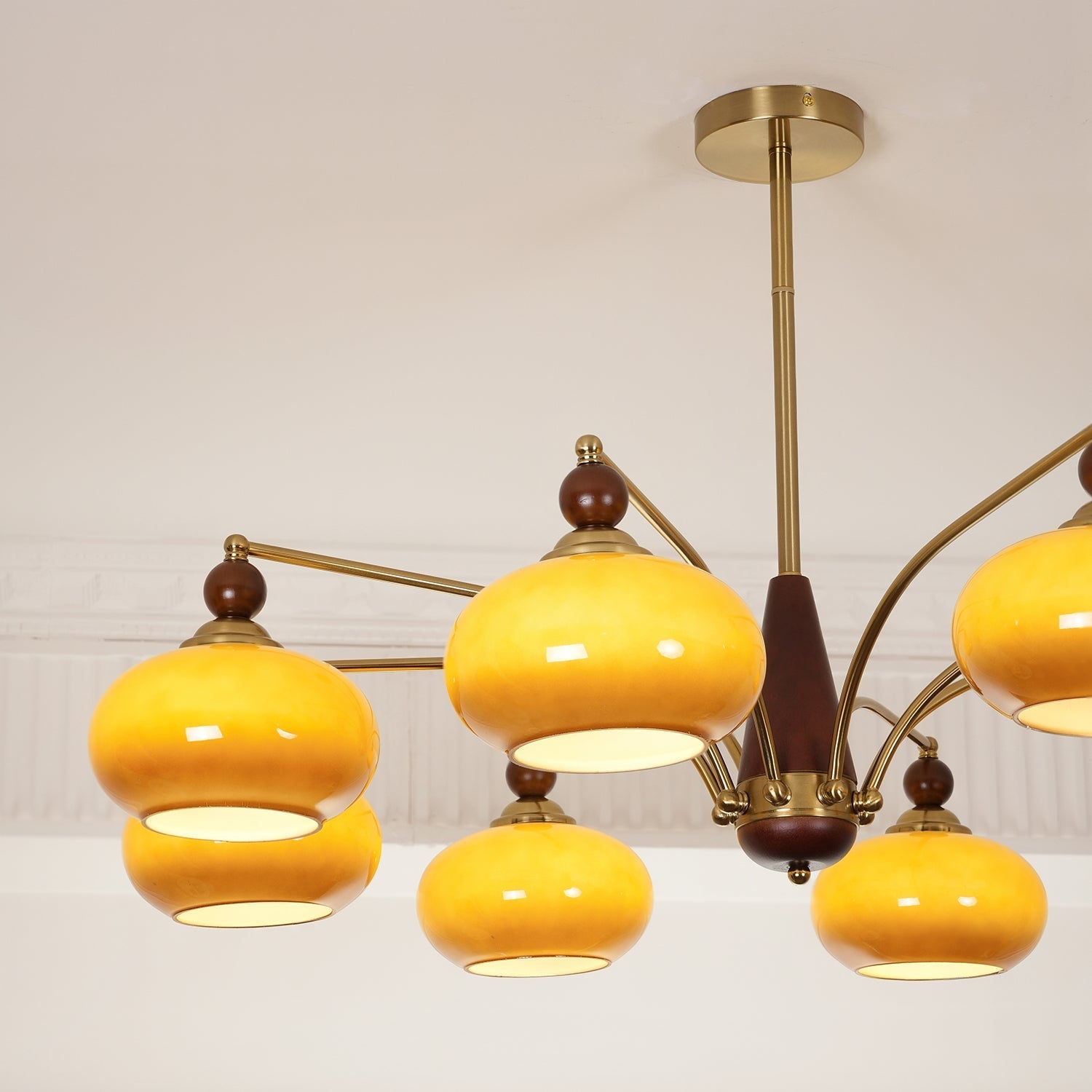 Lustra Pendant Lamp Retro Yellow Glass Brass - Letslighting