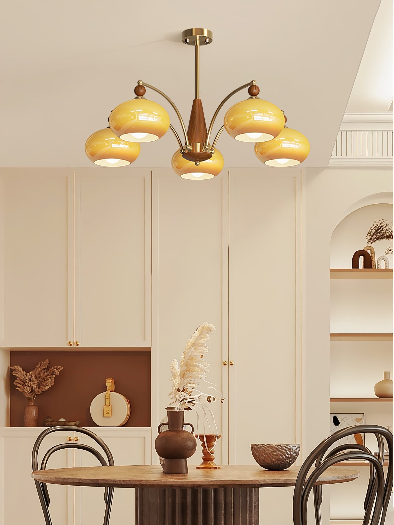 Lustra Pendant Lamp Retro Yellow Glass Brass - Letslighting