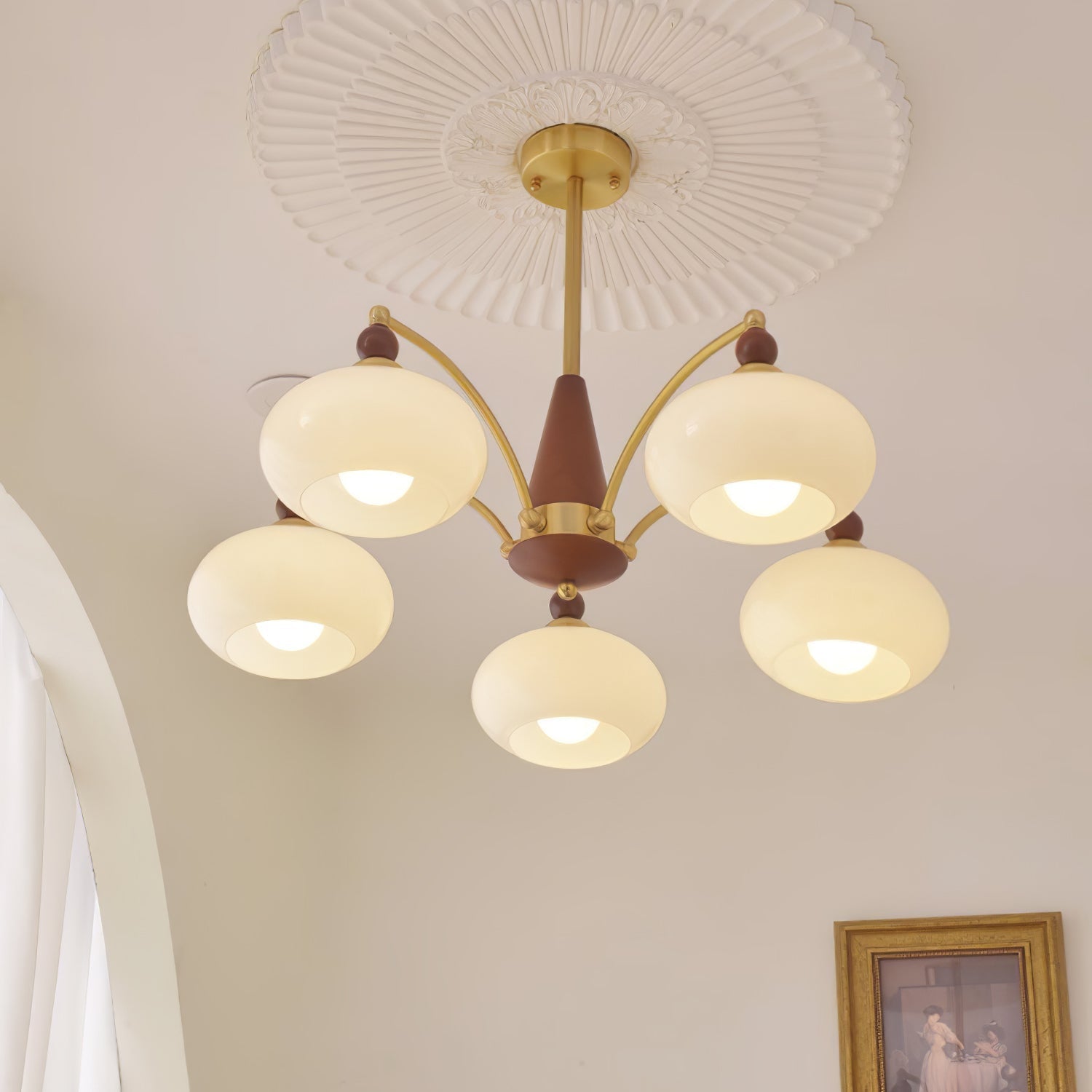 Lustra Pendant Lamp Retro Yellow Glass Brass - Letslighting