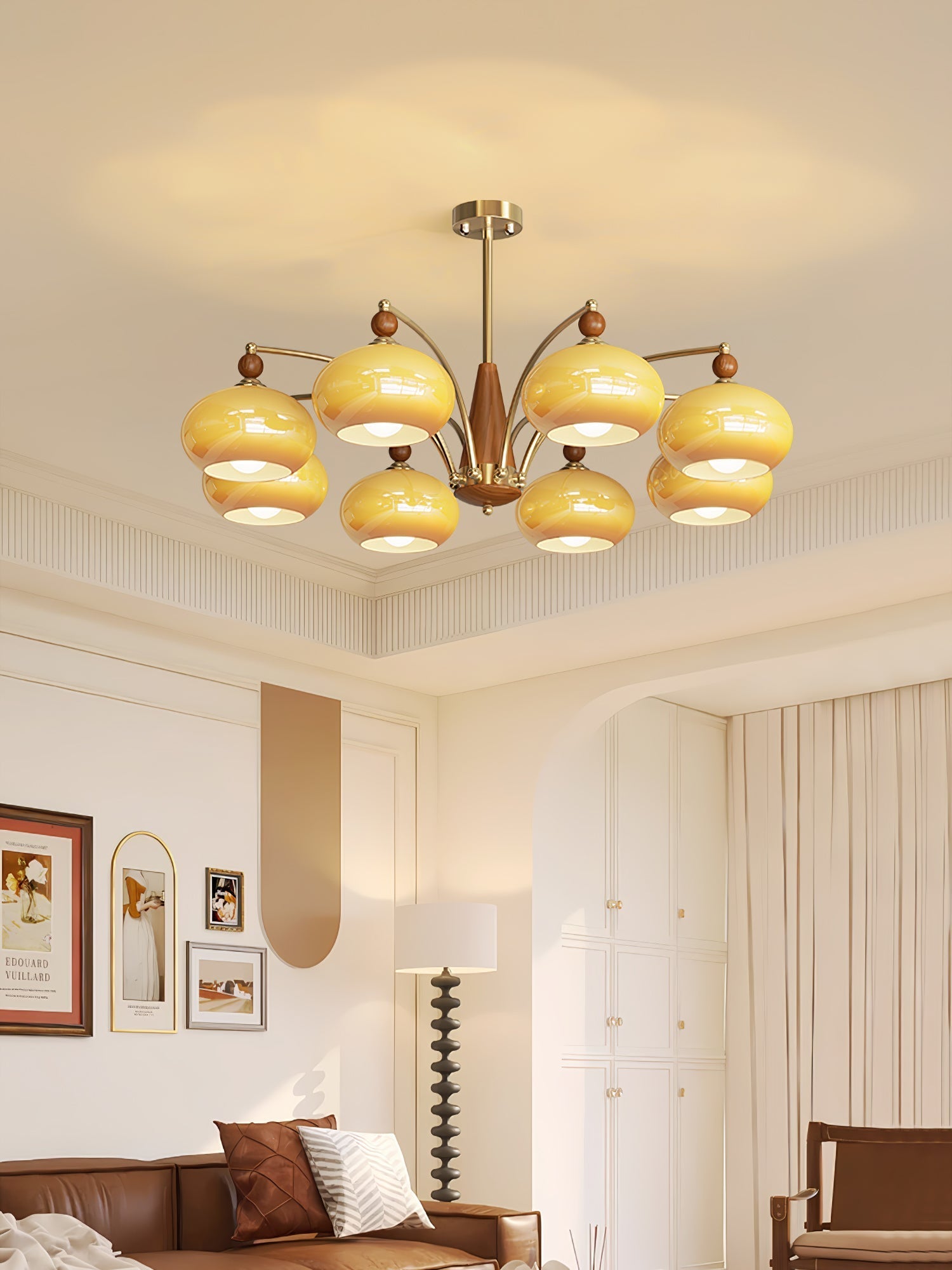 Lustra Pendant Lamp Retro Yellow Glass Brass - Letslighting