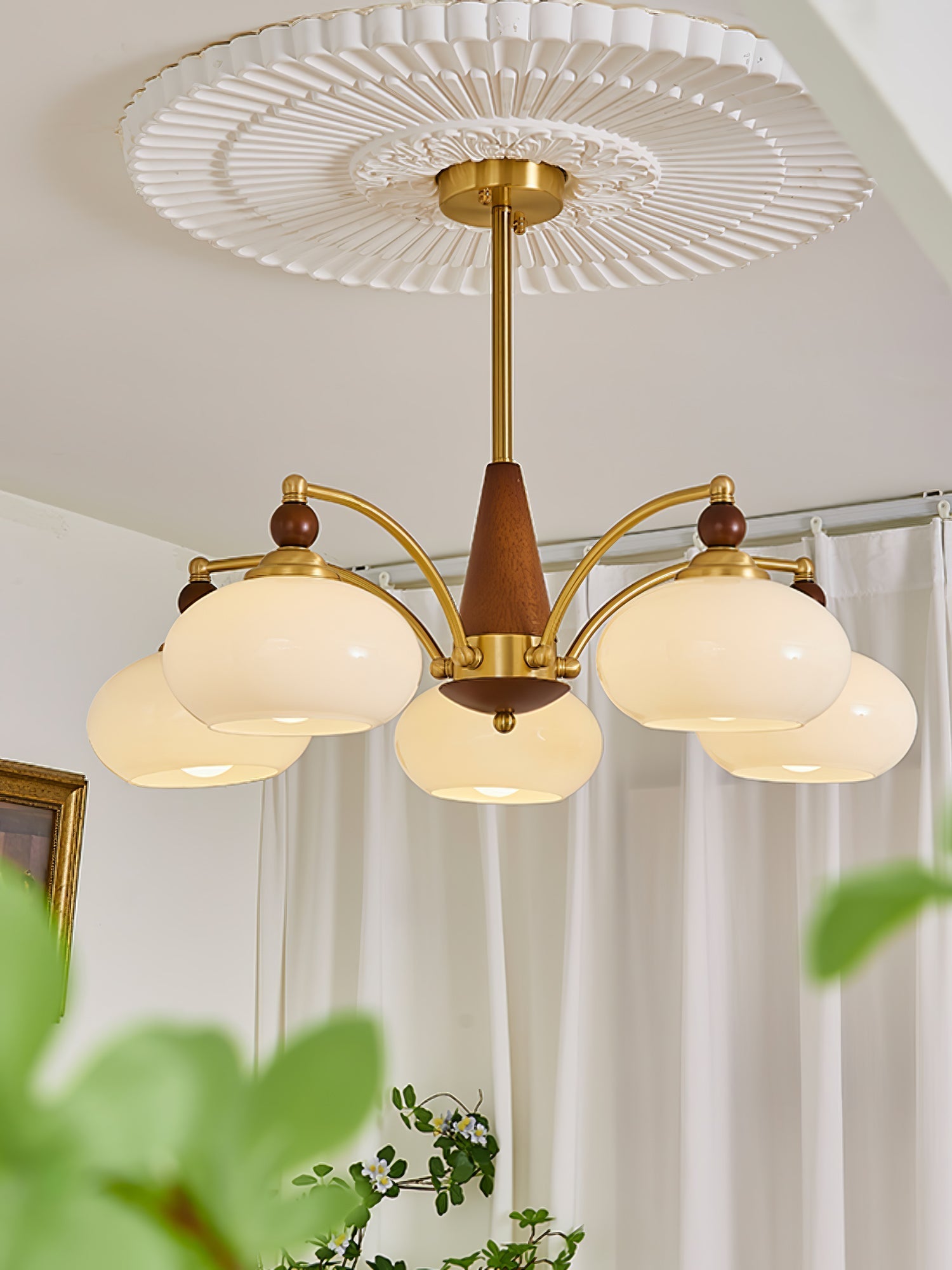 Lustra Pendant Lamp Retro Yellow Glass Brass - Letslighting