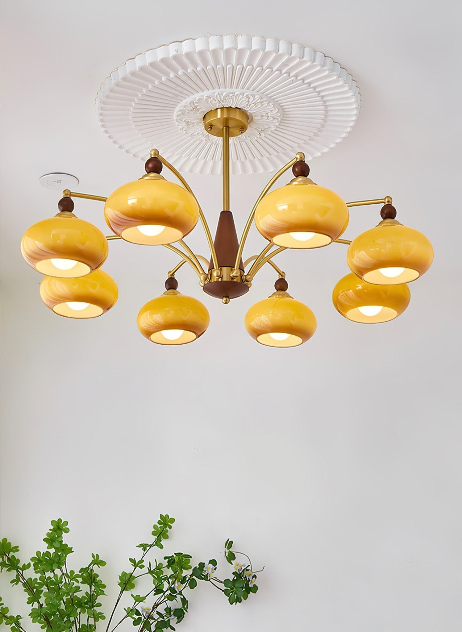 Lustra Pendant Lamp Retro Yellow Glass Brass - Letslighting