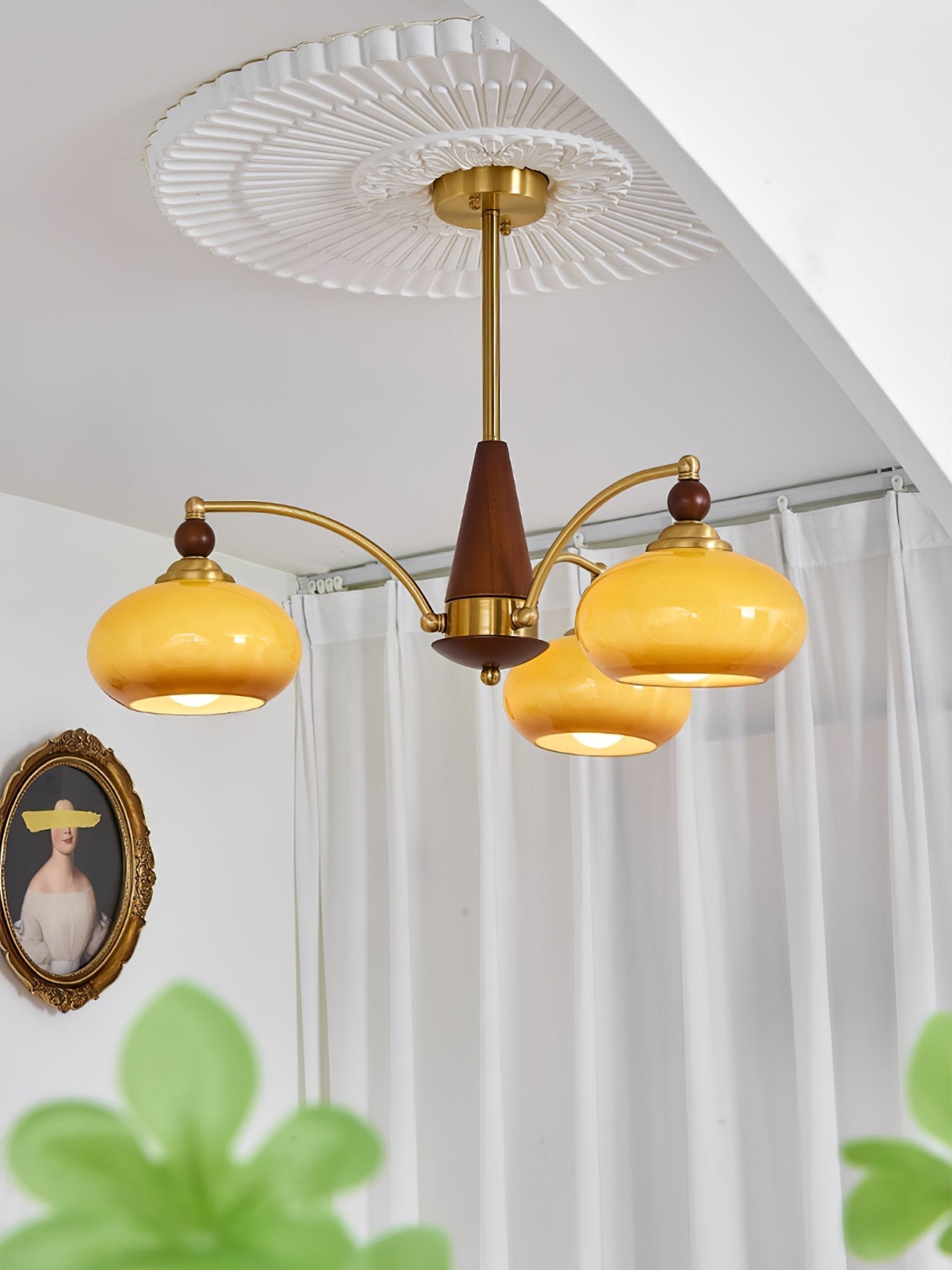 Lustra Pendant Lamp Retro Yellow Glass Brass - Letslighting