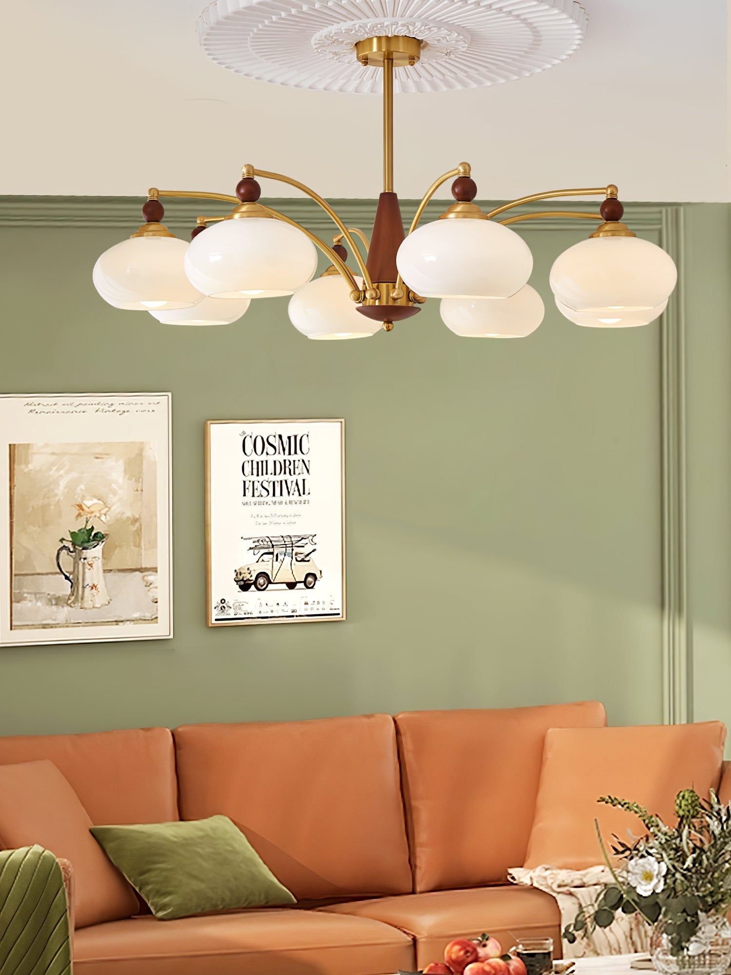 Lustra Pendant Lamp Retro Yellow Glass Brass - Letslighting