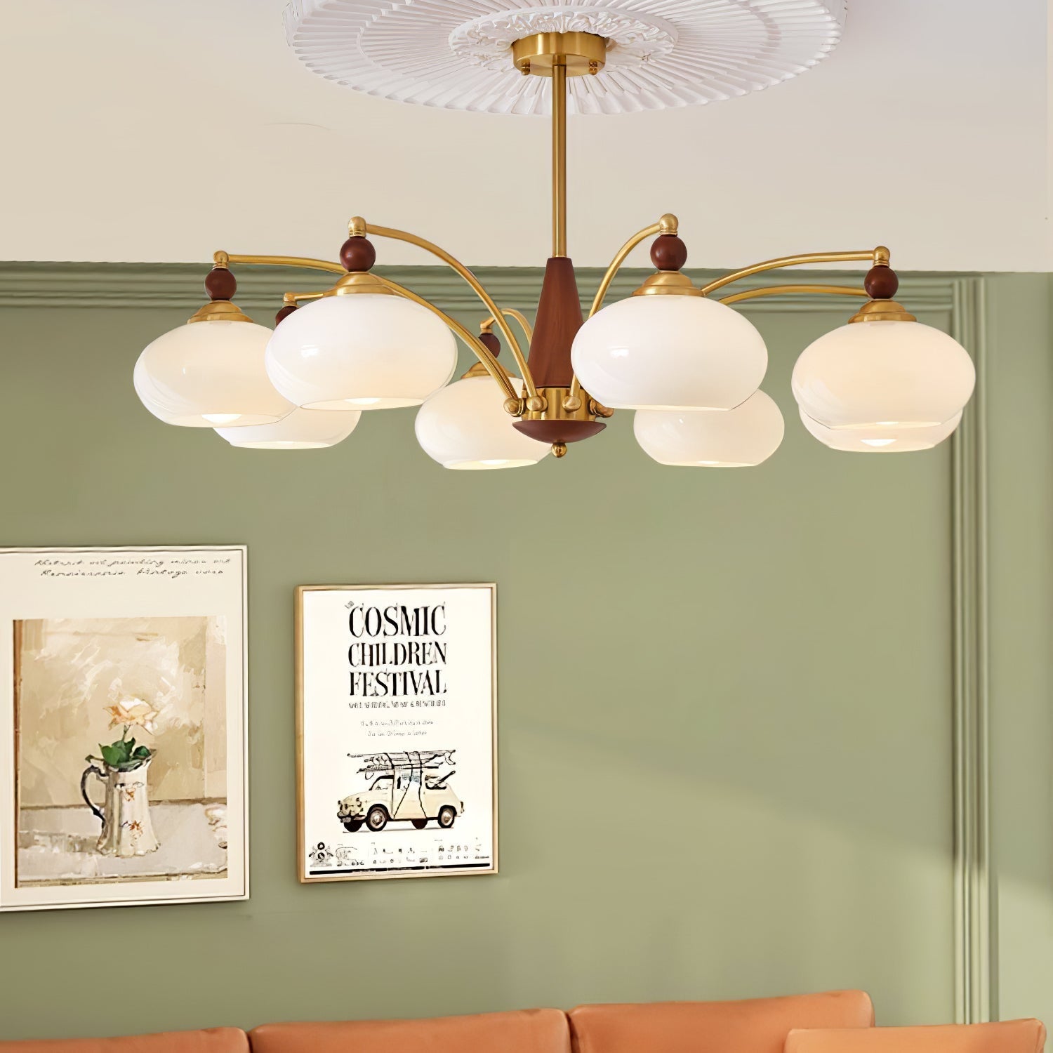 Lustra Pendant Lamp Retro Yellow Glass Brass - Letslighting