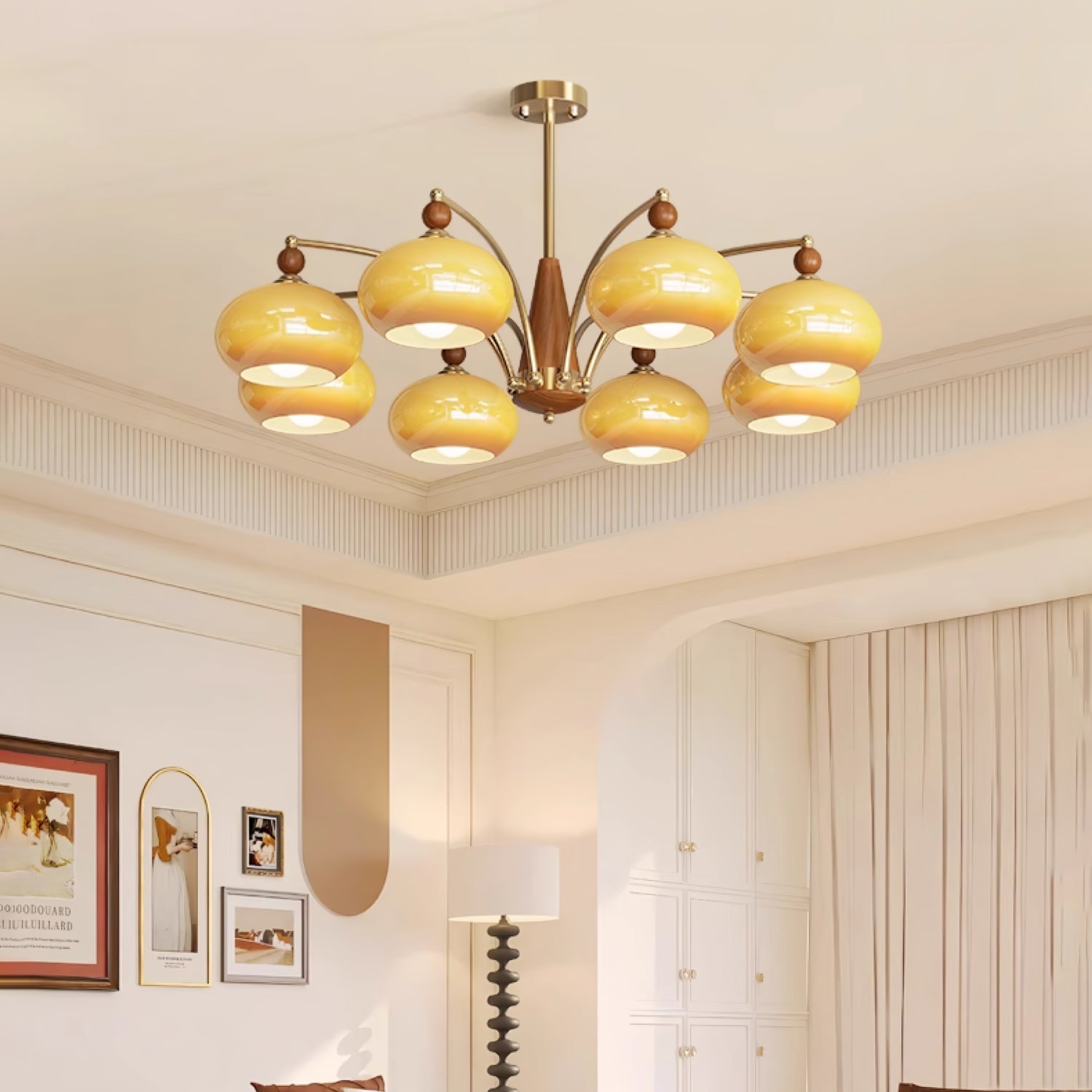 Lustra Pendant Lamp Retro Yellow Glass Brass - Letslighting