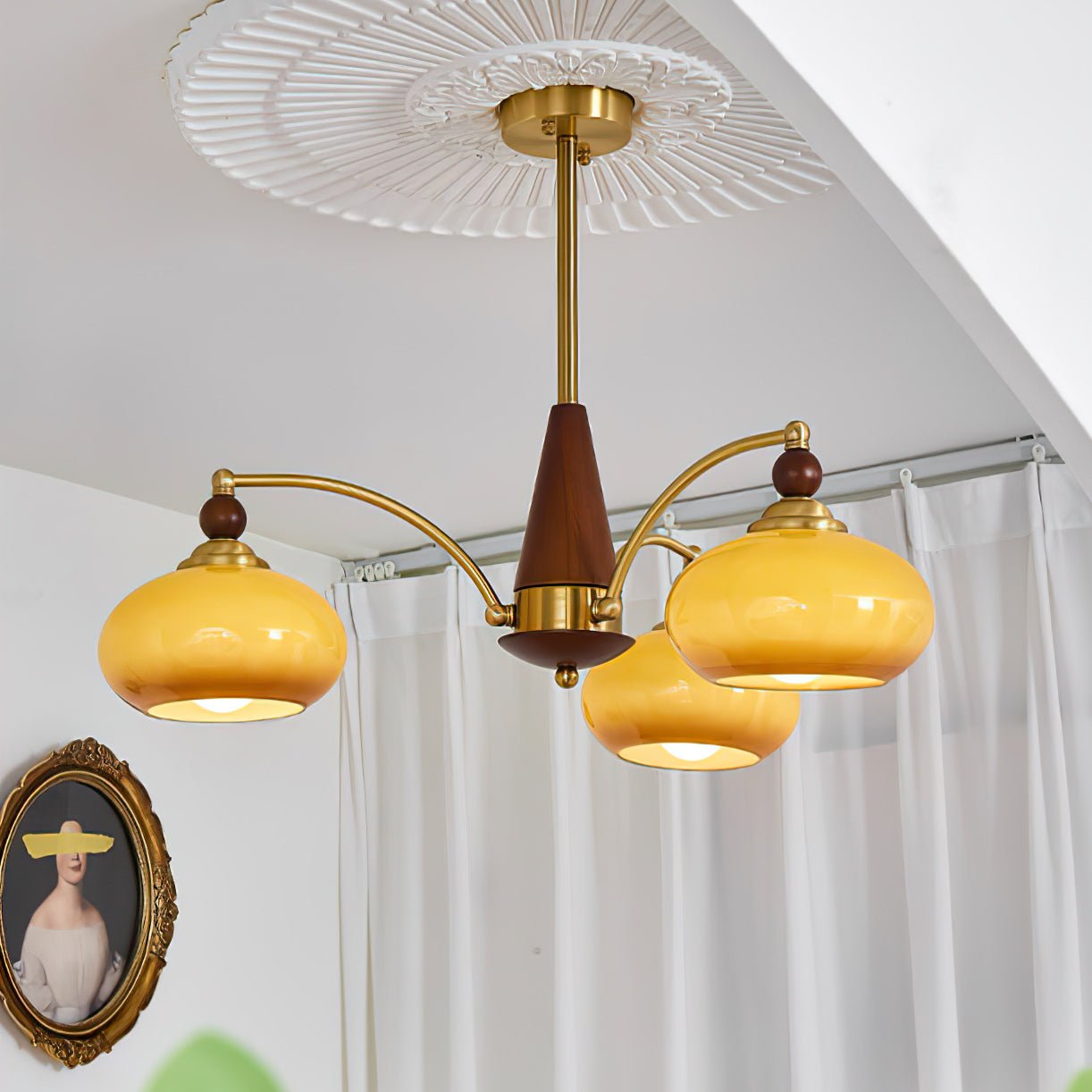 Lustra Pendant Lamp Retro Yellow Glass Brass - Letslighting