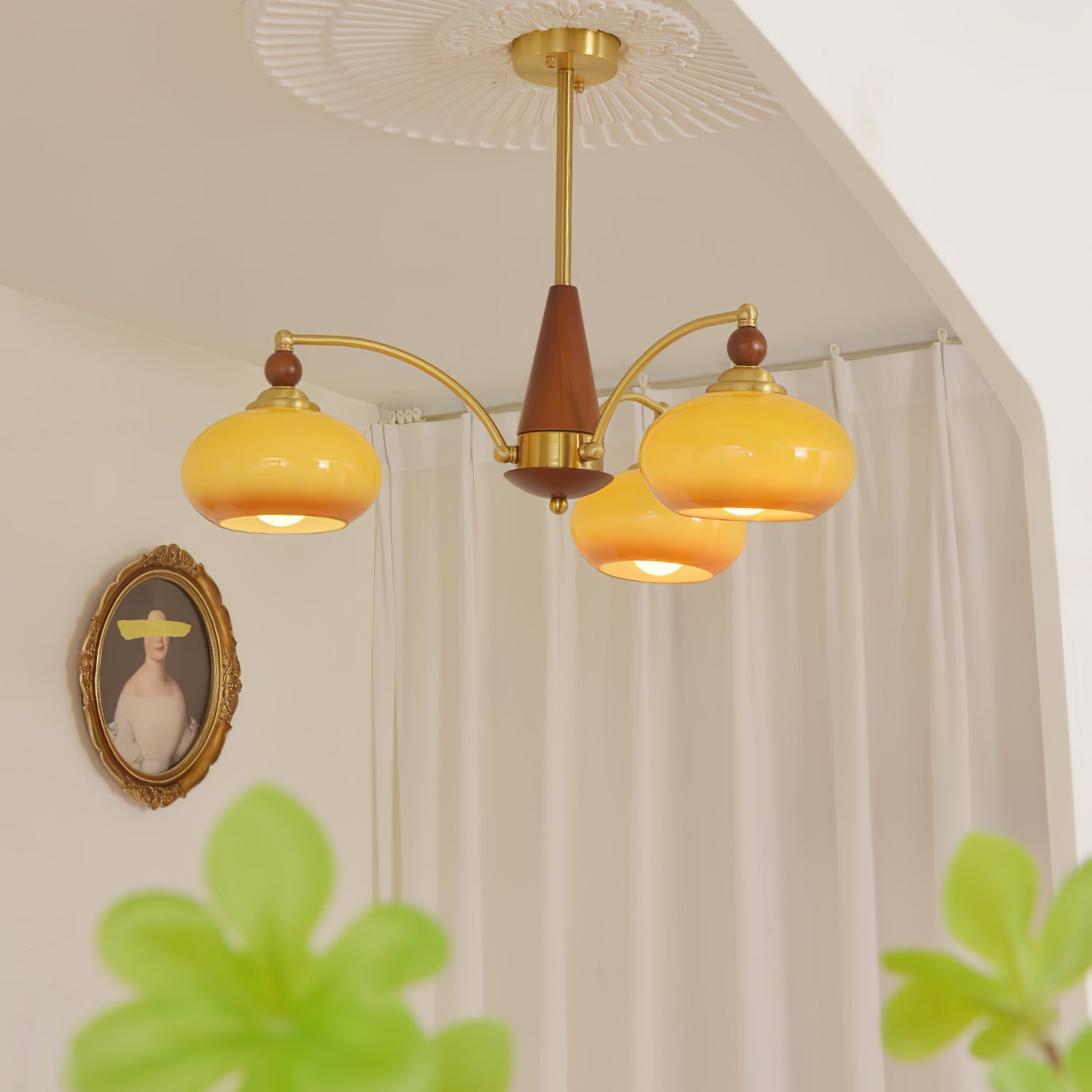 Lustra Pendant Lamp Retro Yellow Glass Brass - Letslighting