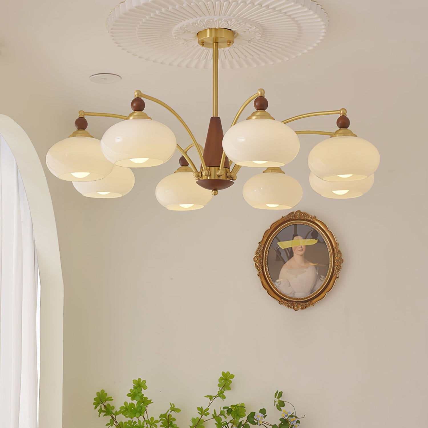 Lustra Pendant Lamp Retro Yellow Glass Brass - Letslighting