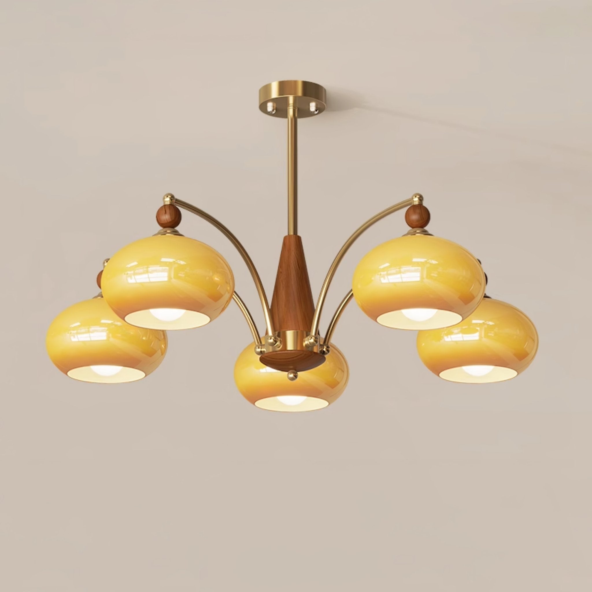 Lustra Pendant Lamp Retro Yellow Glass Brass - Letslighting