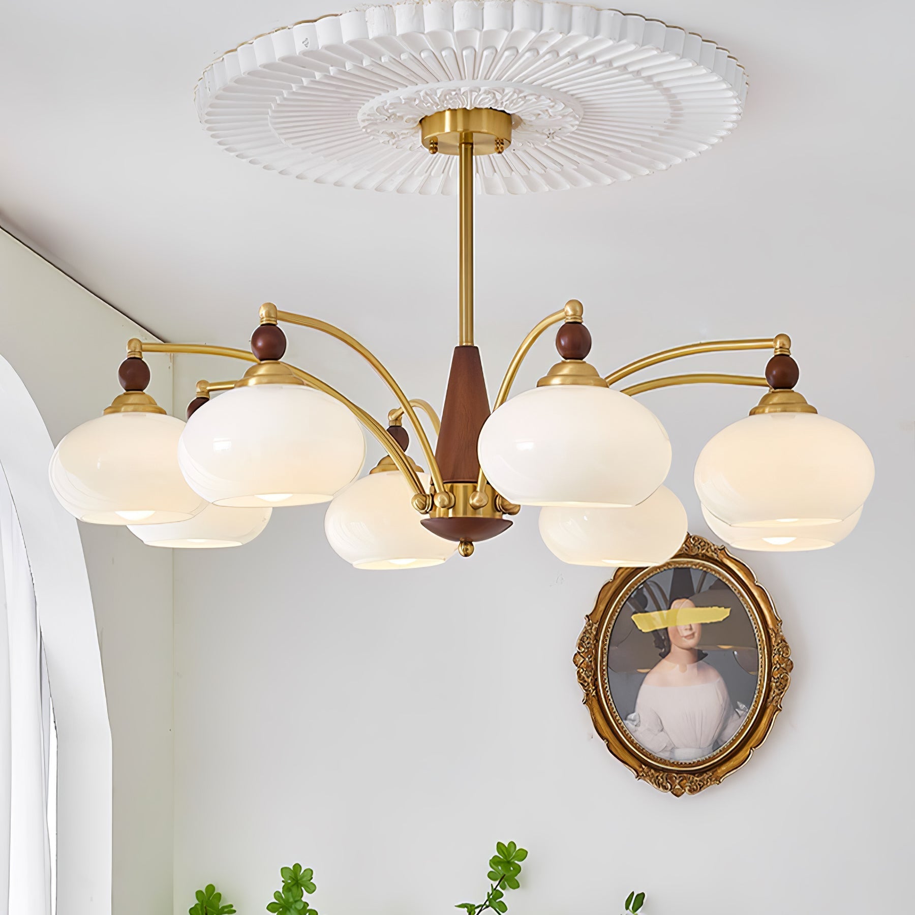 Lustra Pendant Lamp Retro Yellow Glass Brass - Letslighting