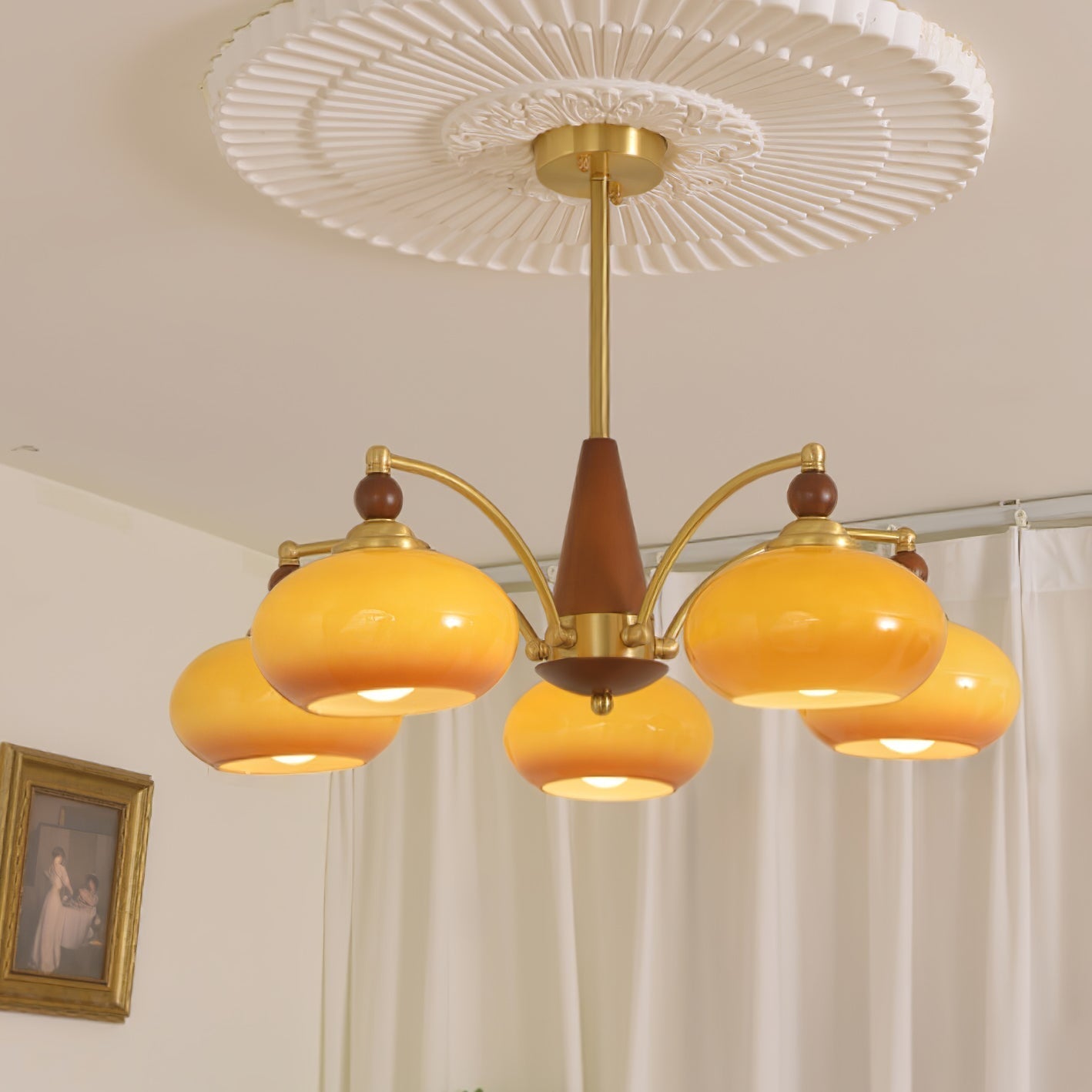 Lustra Pendant Lamp Retro Yellow Glass Brass - Letslighting