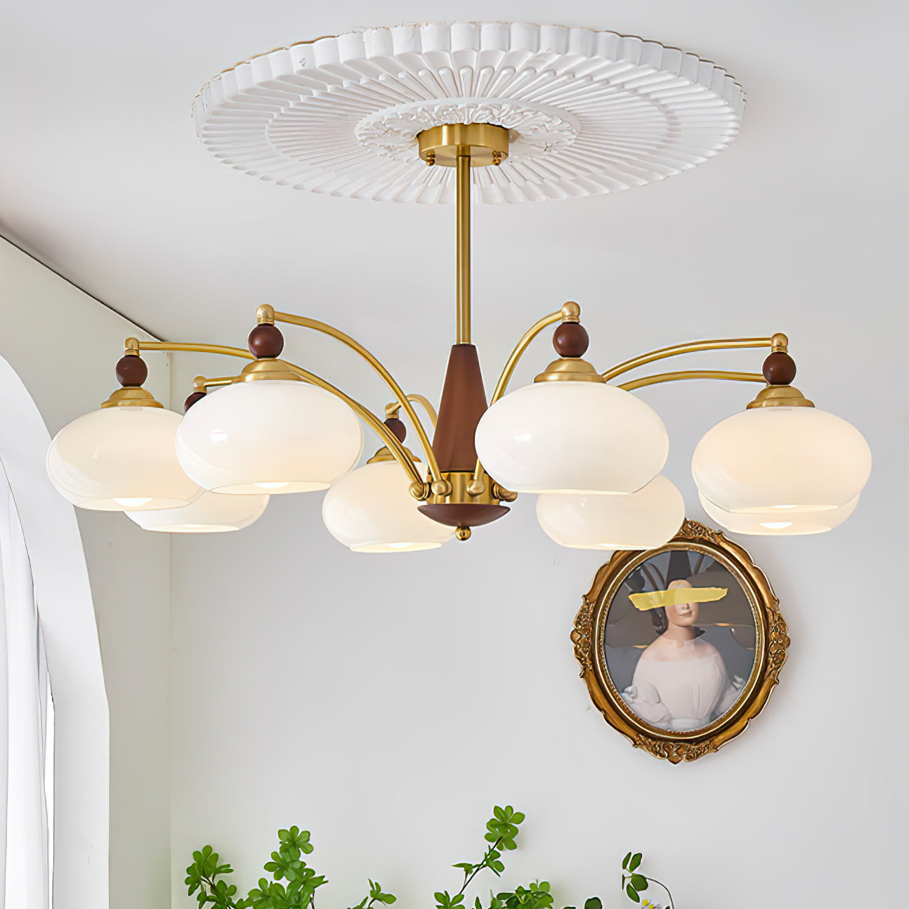 Lustra Pendant Lamp Retro Yellow Glass Brass - Letslighting