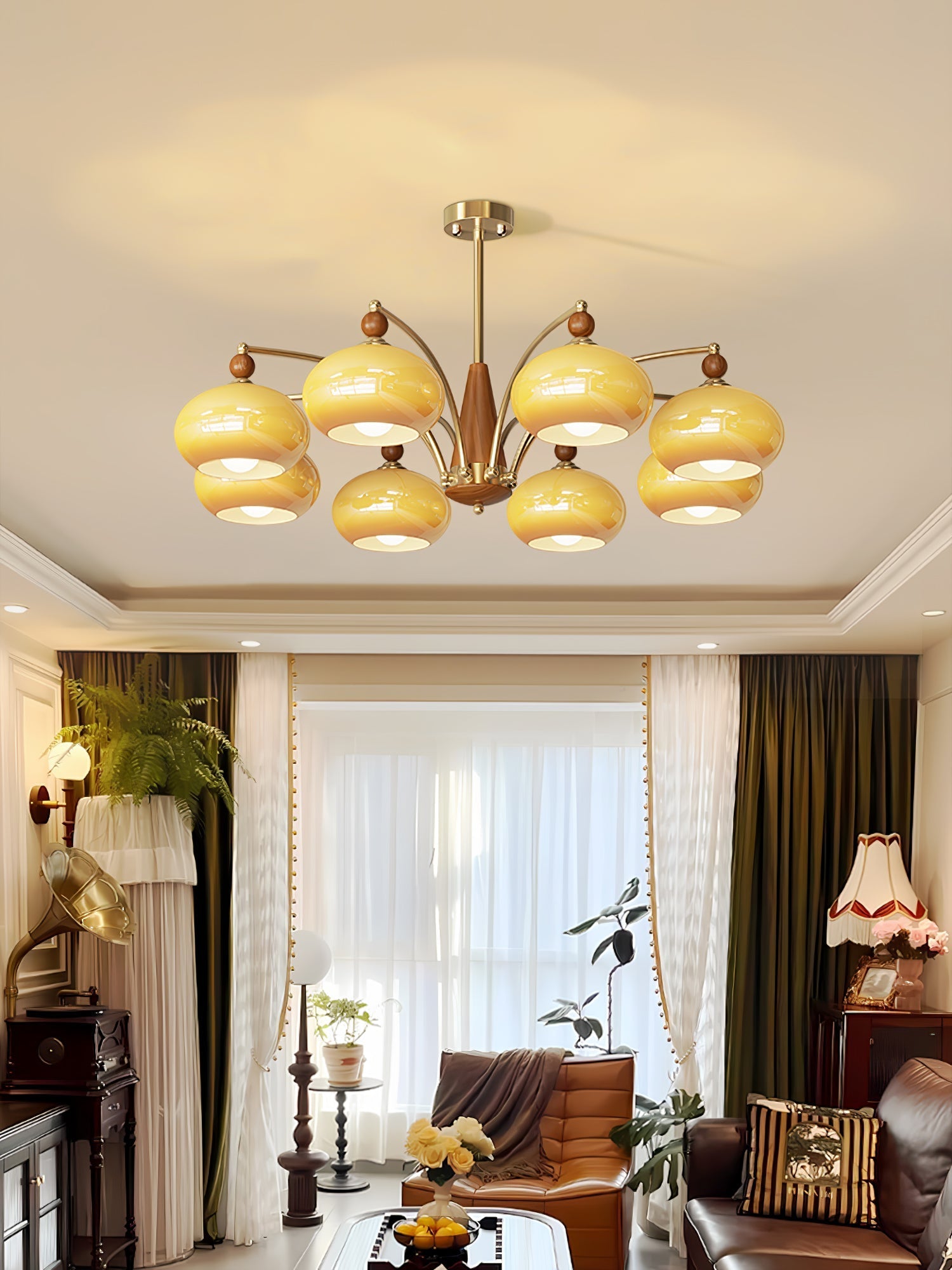 Lustra Pendant Lamp Retro Yellow Glass Brass - Letslighting