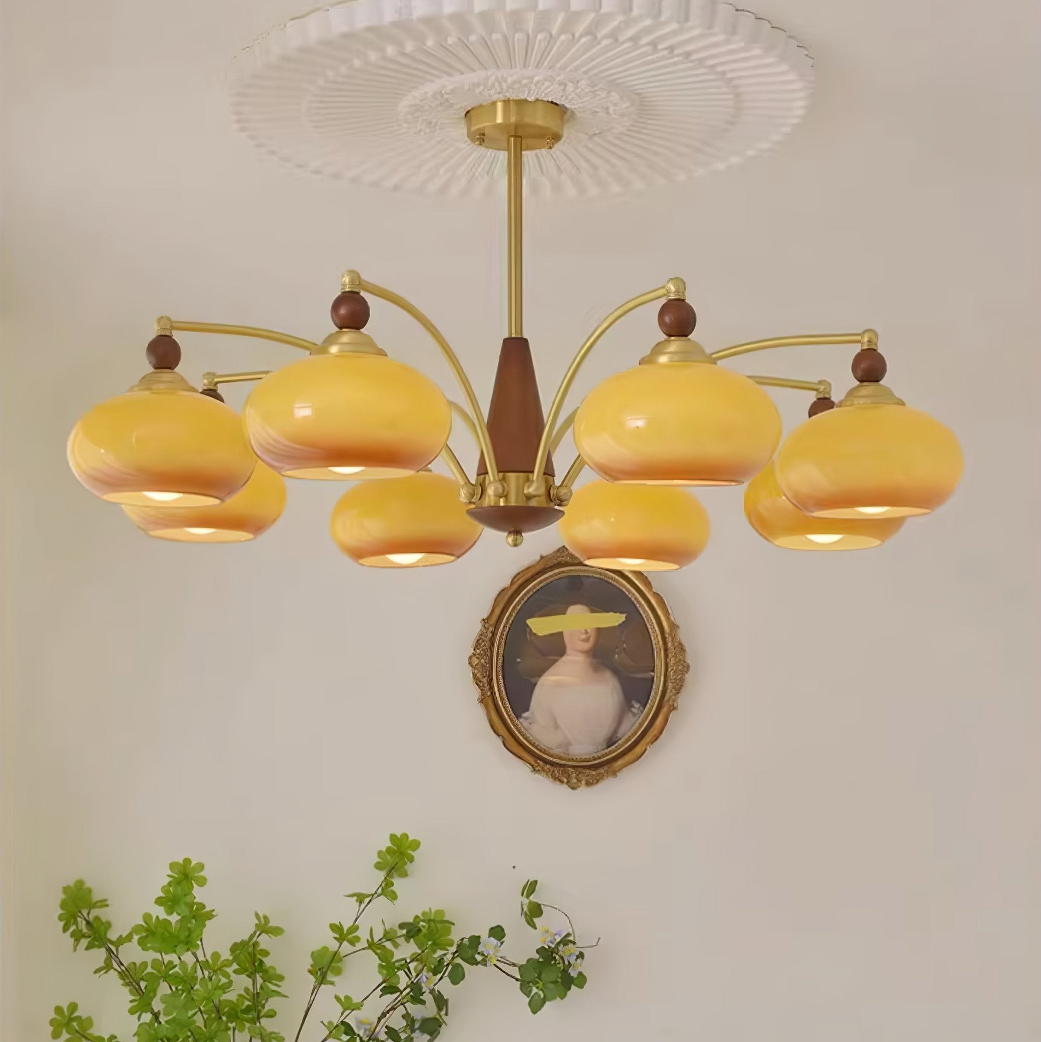 Lustra Pendant Lamp Retro Yellow Glass Brass - Letslighting
