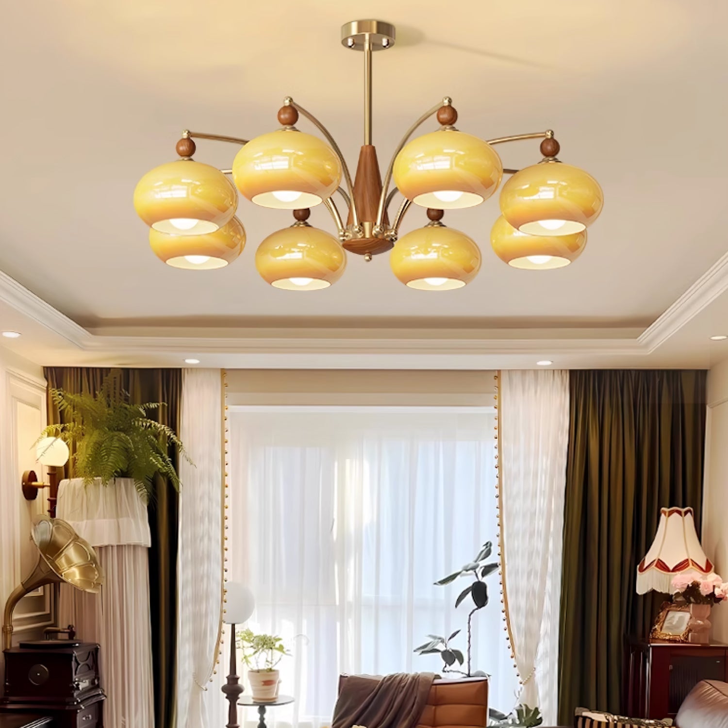 Lustra Pendant Lamp Retro Yellow Glass Brass - Letslighting