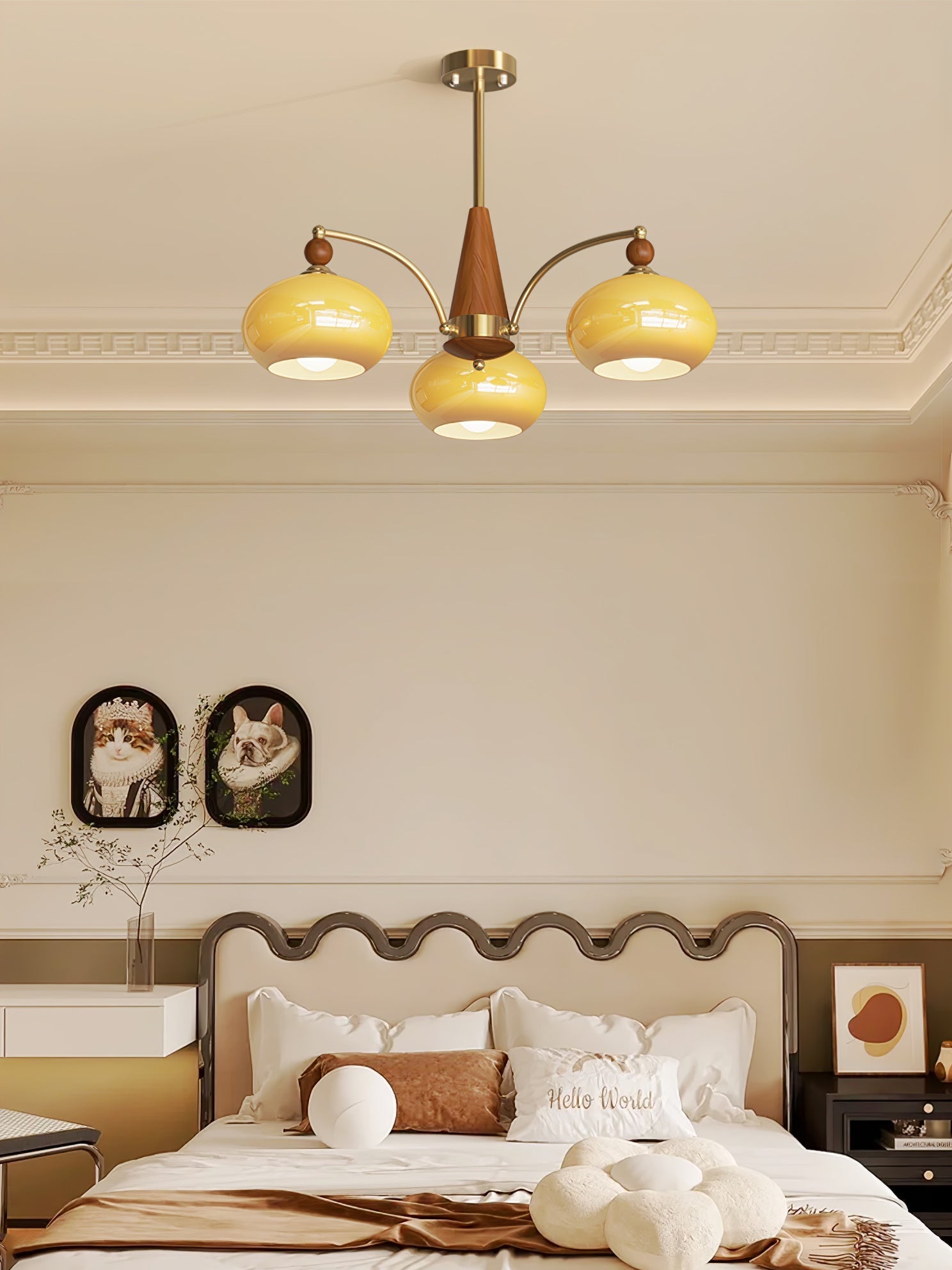 Lustra Pendant Lamp Retro Yellow Glass Brass - Letslighting