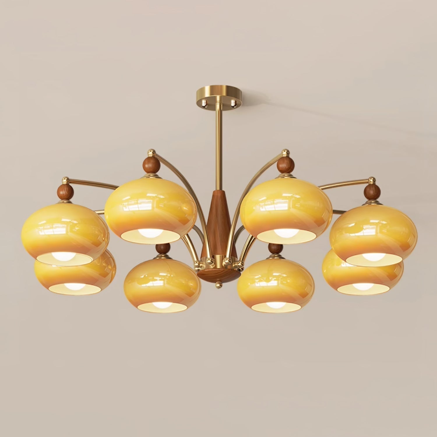 Lustra Pendant Lamp Retro Yellow Glass Brass - Letslighting
