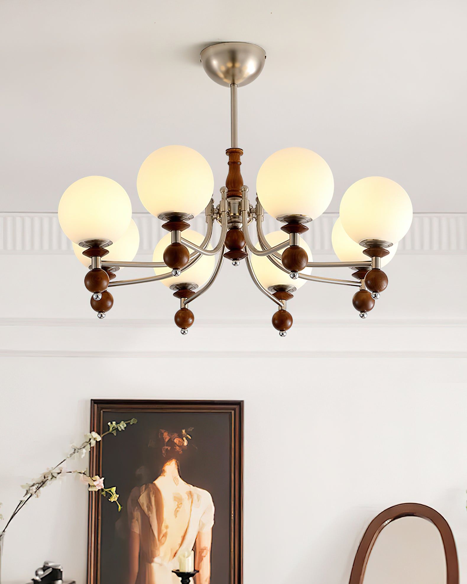 Retro Ellan Chandelier Glass Globe Polished - Letslighting