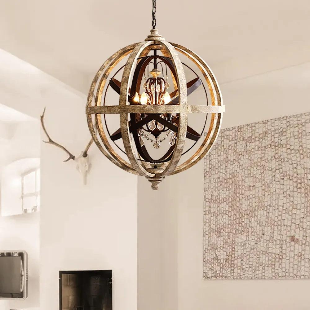 Lustra Chandelier Retro Globe with Weathered Wood - Letslighting