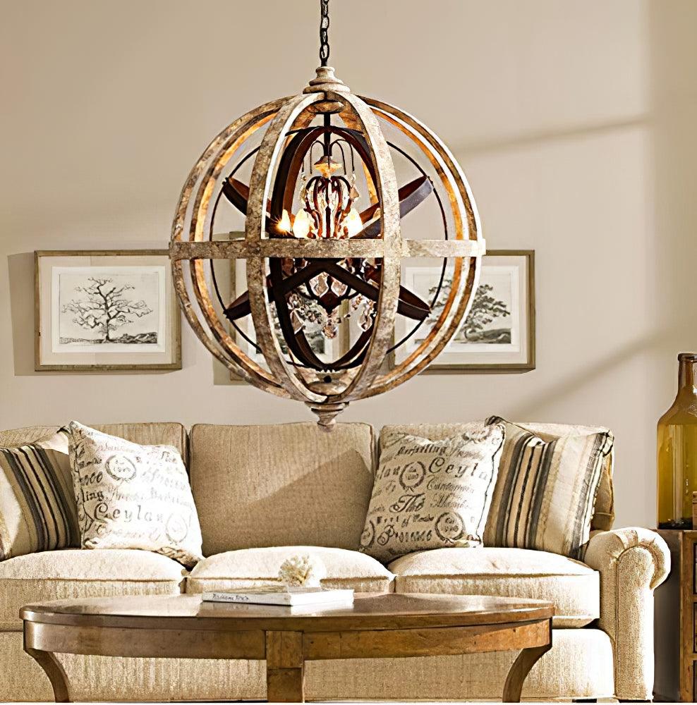 Lustra Chandelier Retro Globe with Weathered Wood - Letslighting