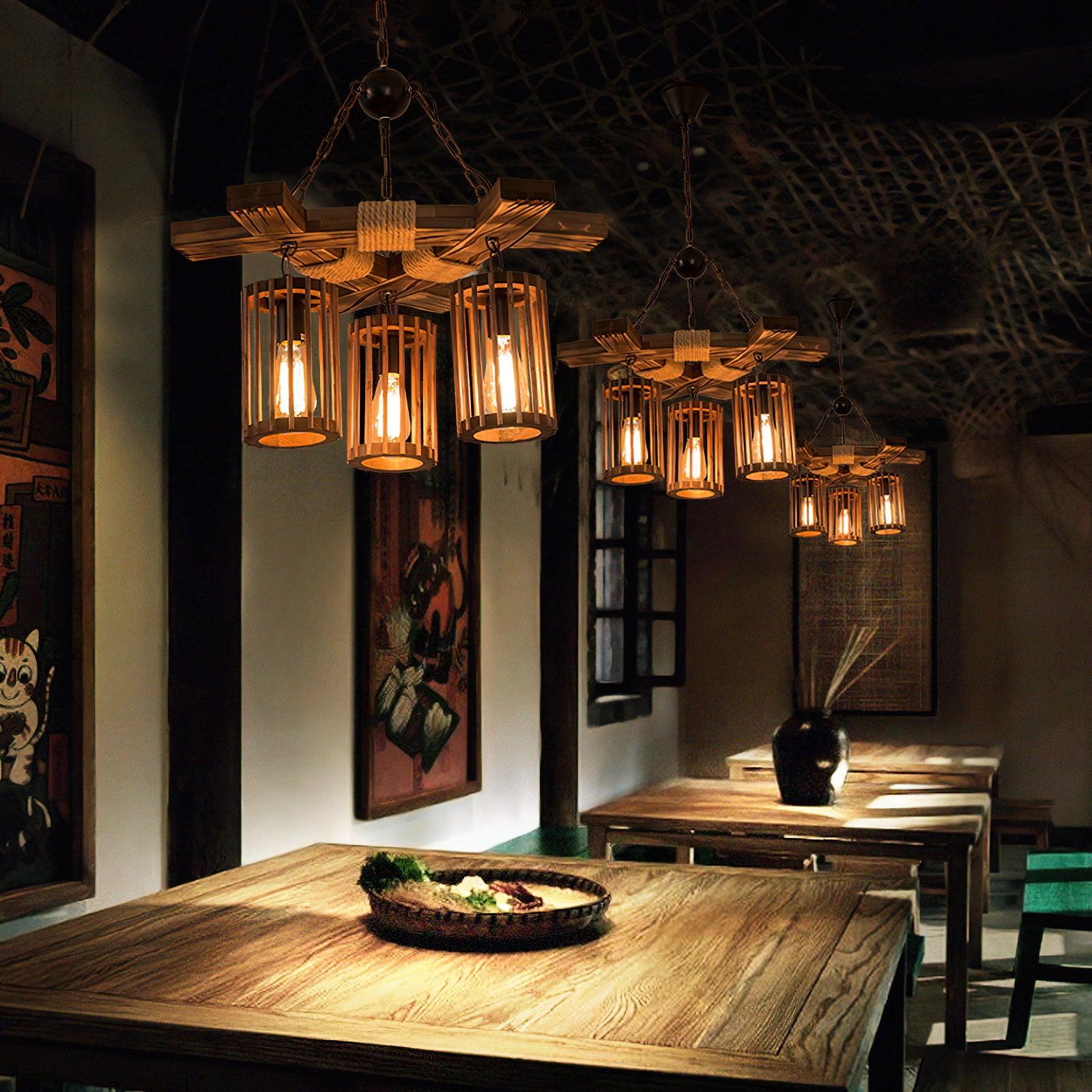 Lustra Chandelier Retro Solid Wood Industrial - Letslighting
