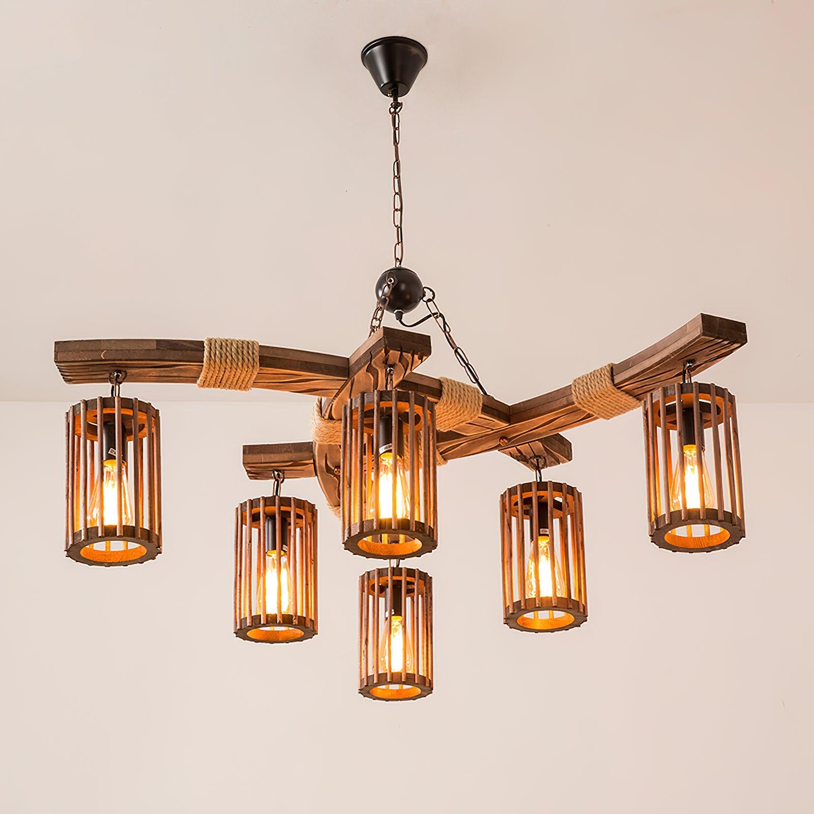 Lustra Chandelier Retro Solid Wood Industrial - Letslighting