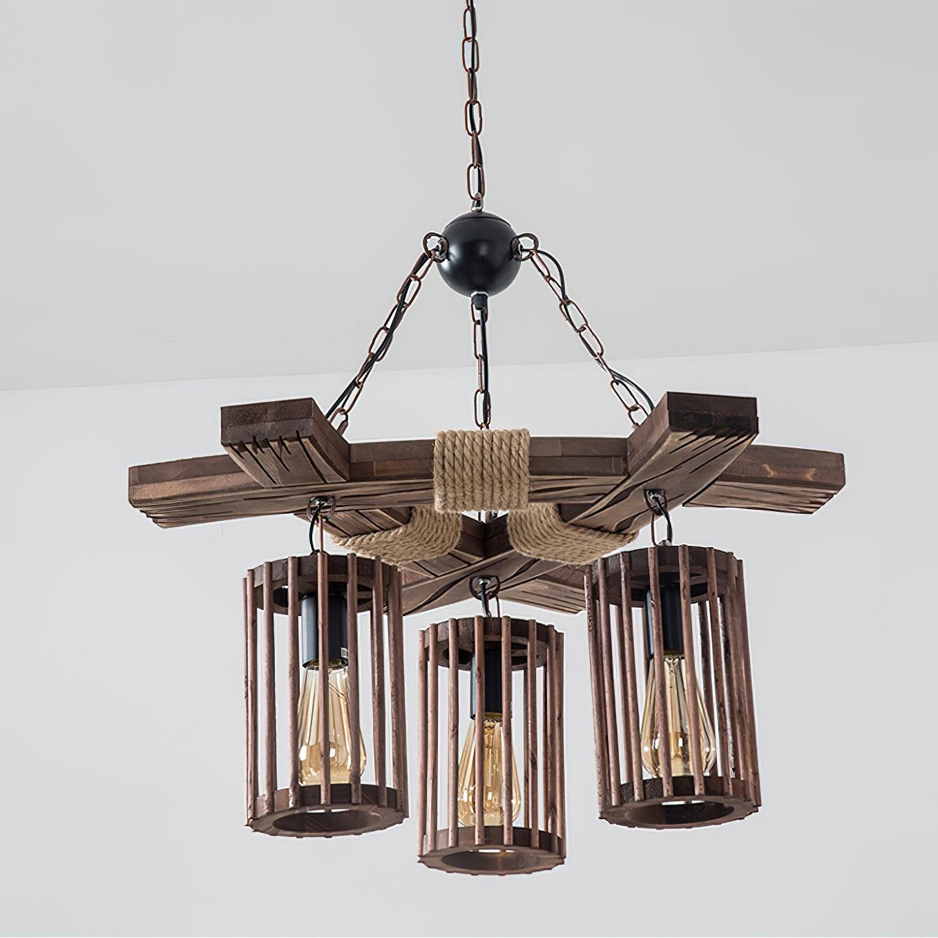 Lustra Chandelier Retro Solid Wood Industrial - Letslighting