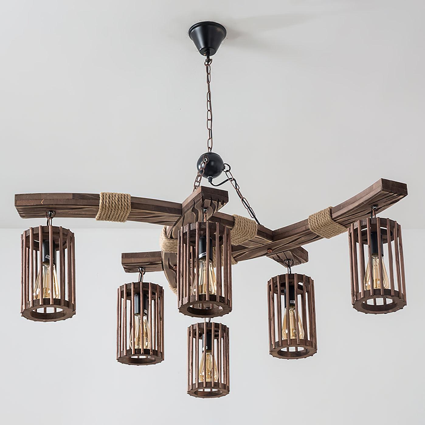 Lustra Chandelier Retro Solid Wood Industrial - Letslighting