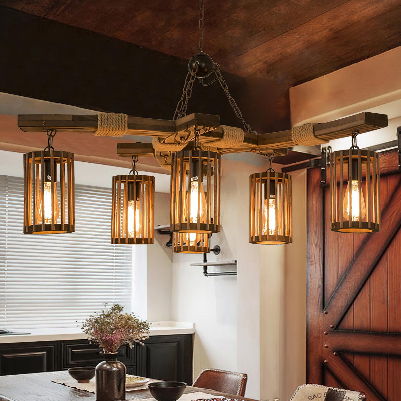 Lustra Chandelier Retro Solid Wood Industrial - Letslighting
