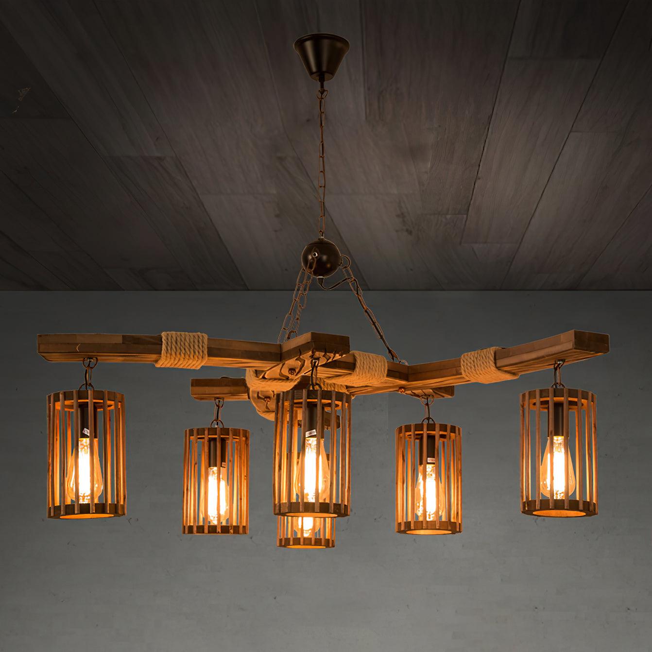 Lustra Chandelier Retro Solid Wood Industrial - Letslighting