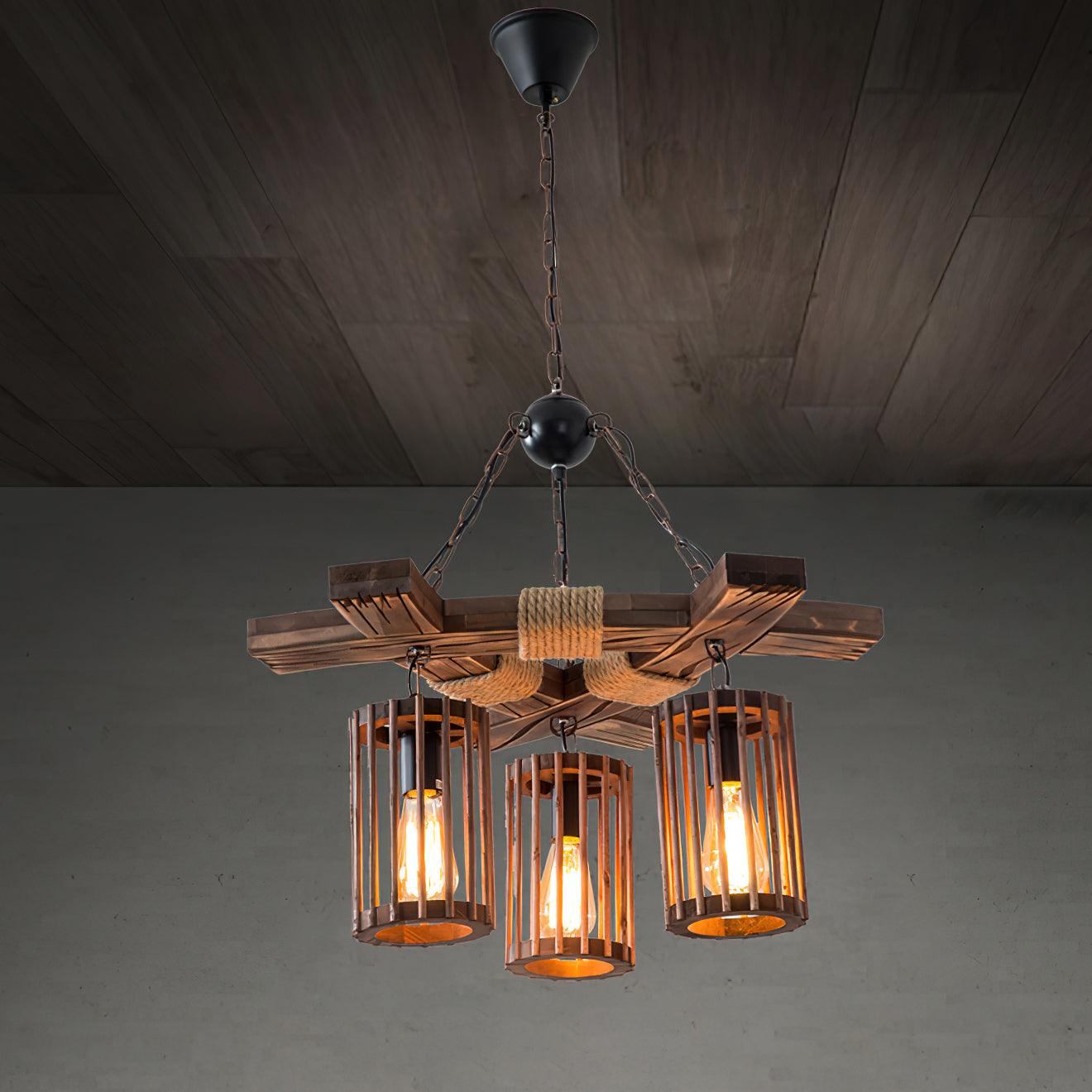 Lustra Chandelier Retro Solid Wood Industrial - Letslighting