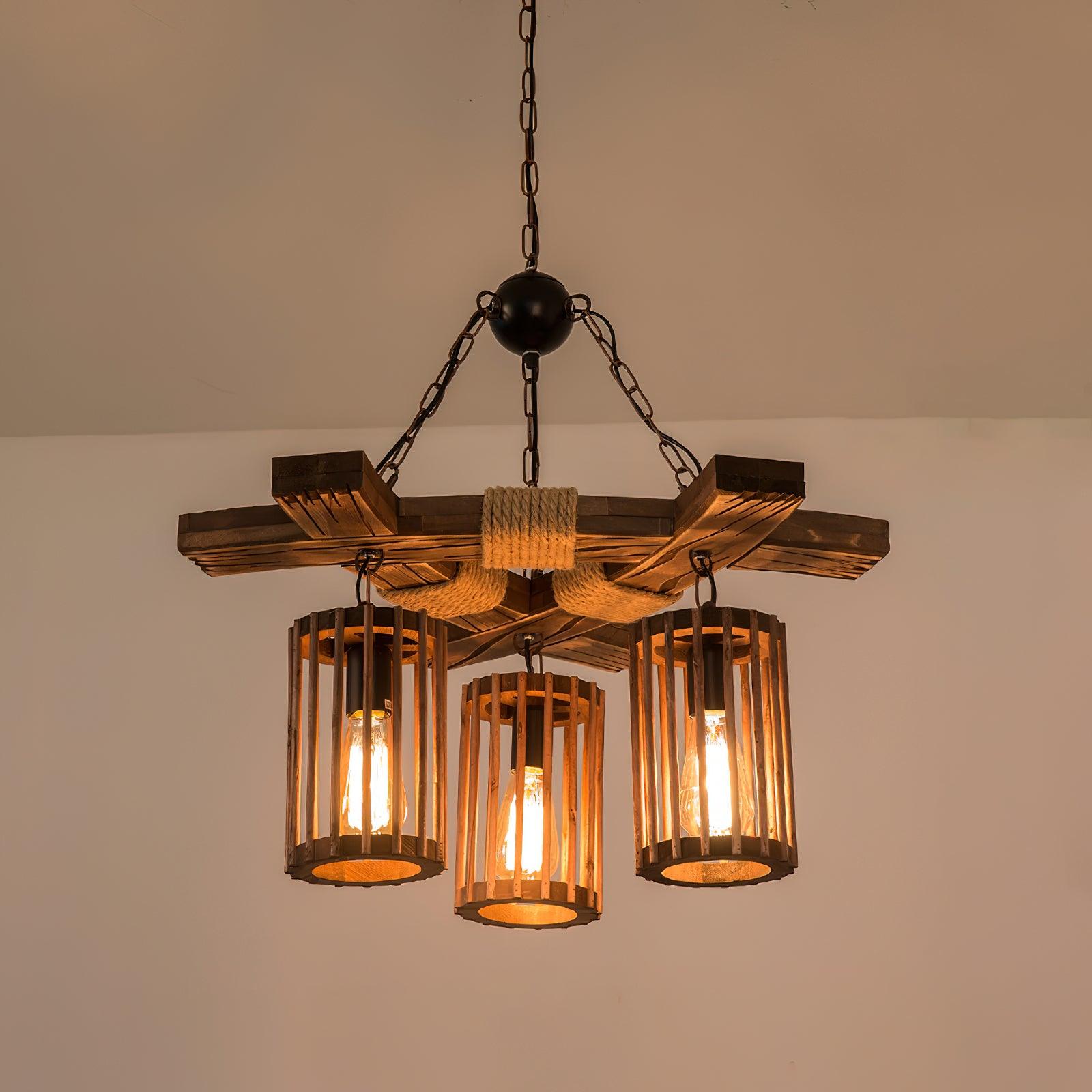 Lustra Chandelier Retro Solid Wood Industrial - Letslighting