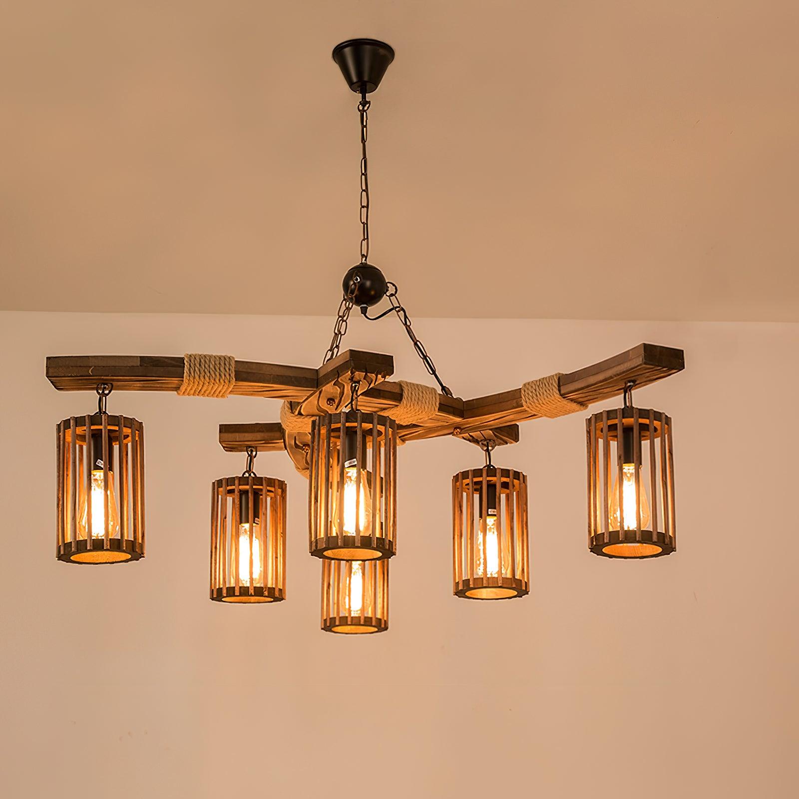 Lustra Chandelier Retro Solid Wood Industrial - Letslighting