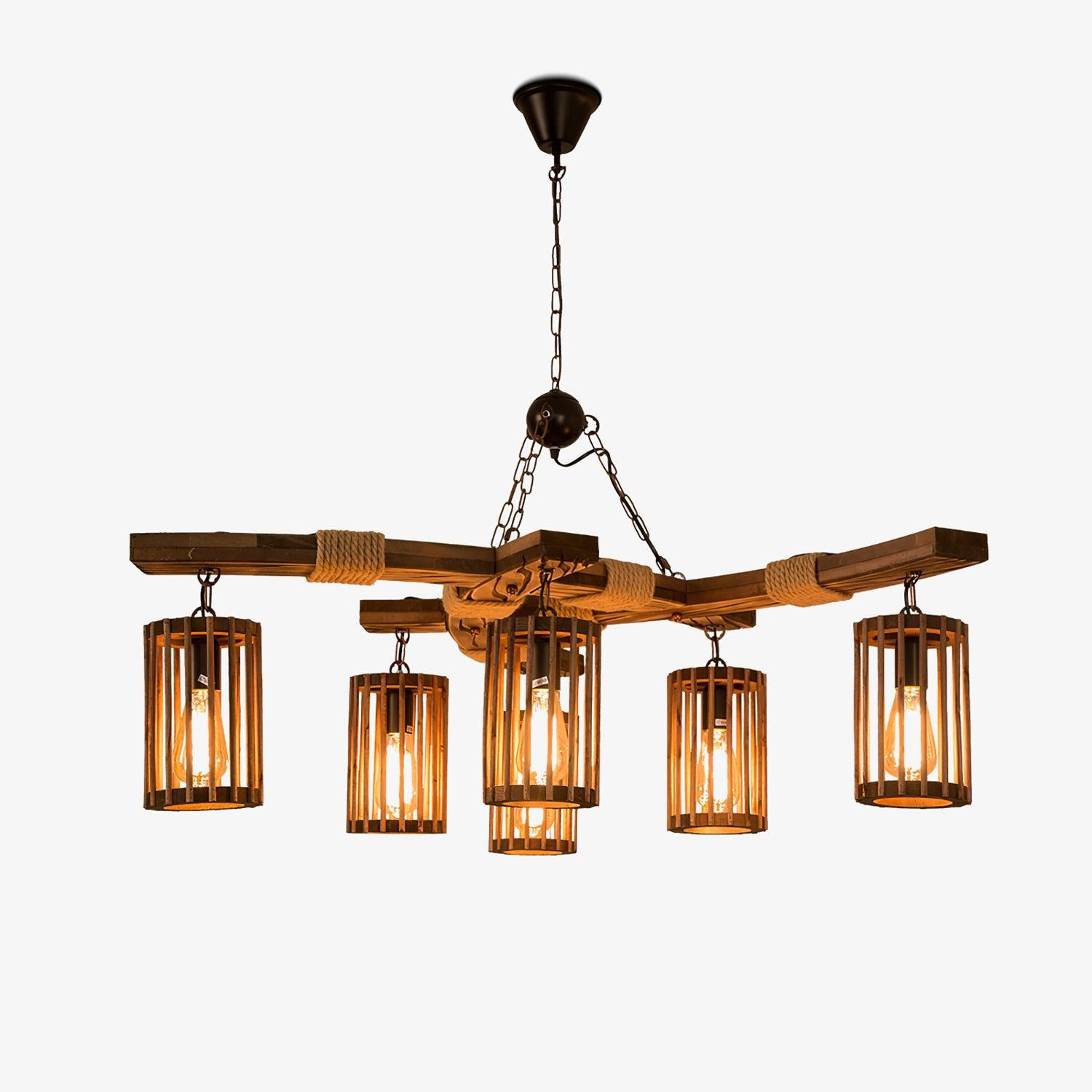 Lustra Chandelier Retro Solid Wood Industrial - Letslighting