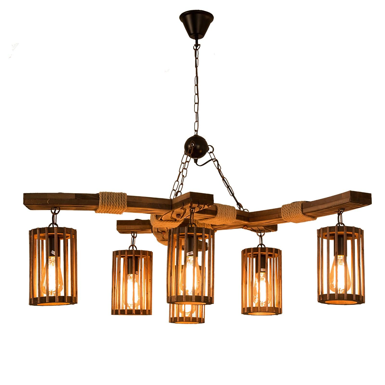 Lustra Chandelier Retro Solid Wood Industrial - Letslighting
