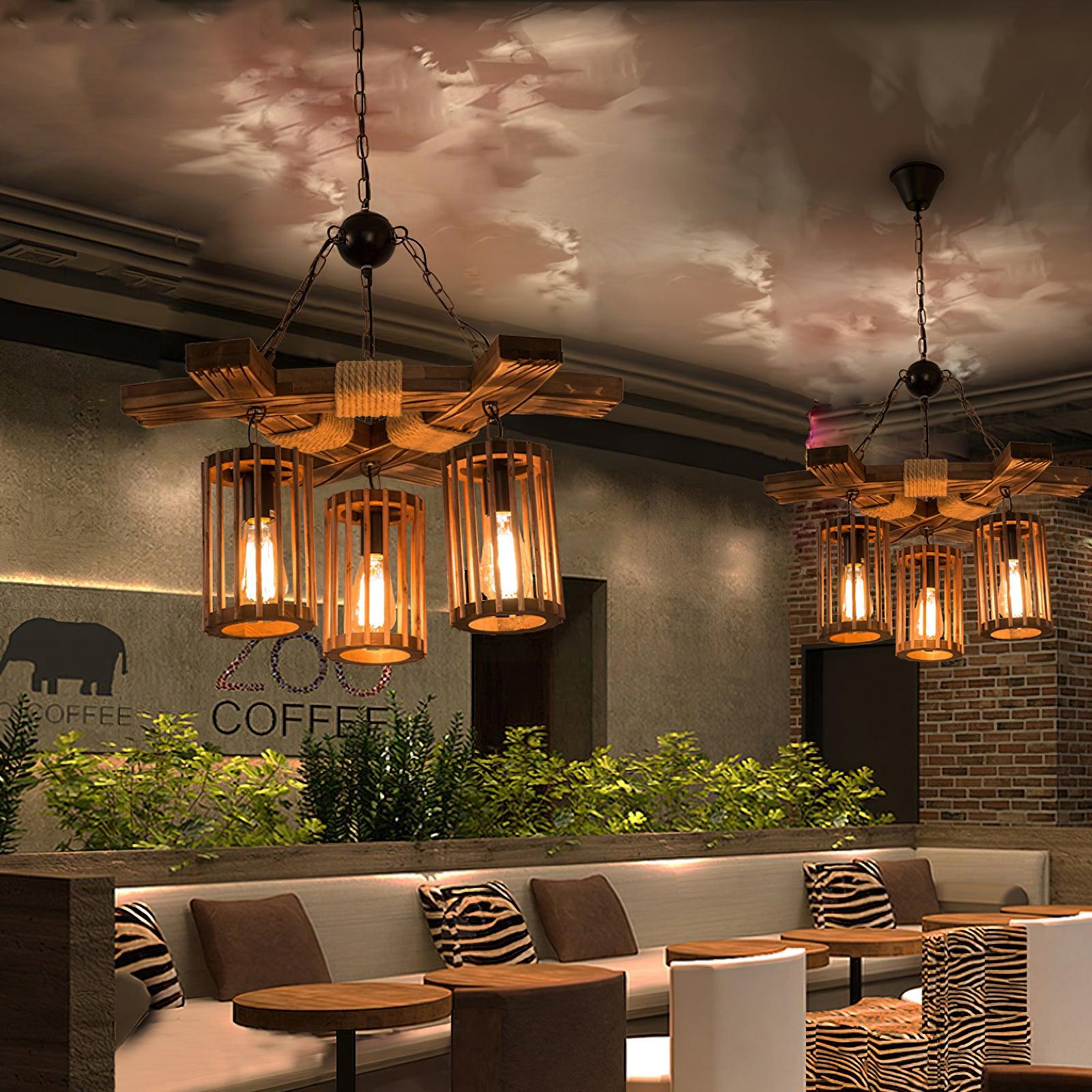 Lustra Chandelier Retro Solid Wood Industrial - Letslighting