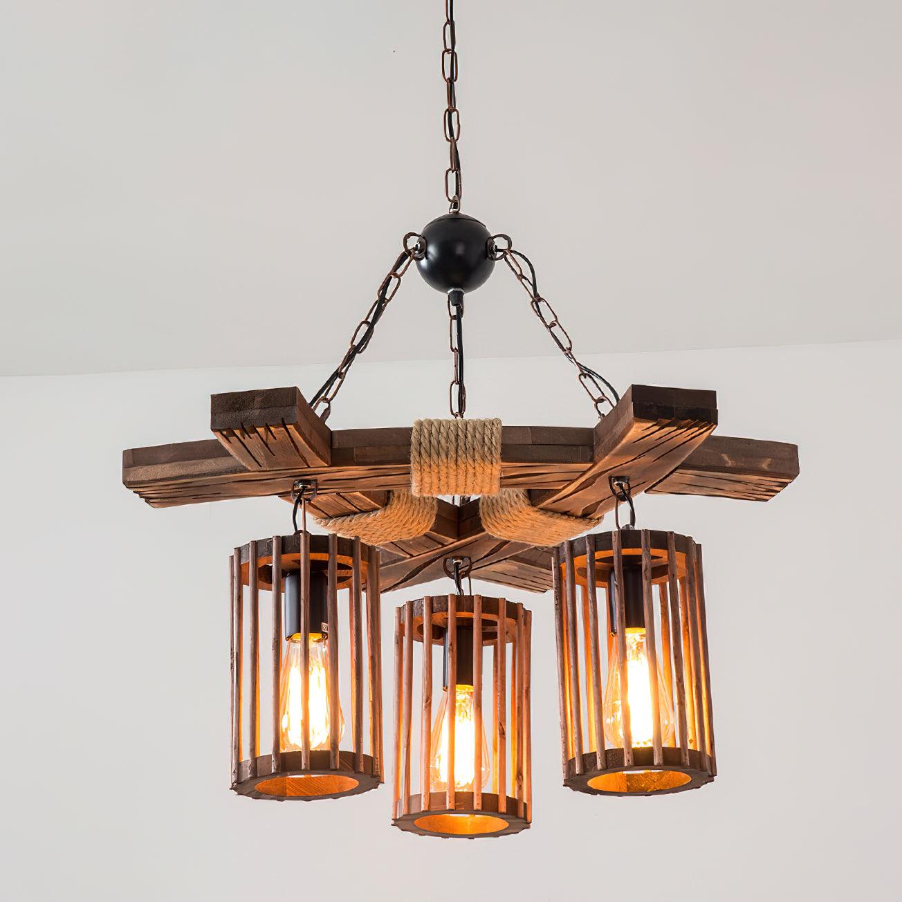 Lustra Chandelier Retro Solid Wood Industrial - Letslighting