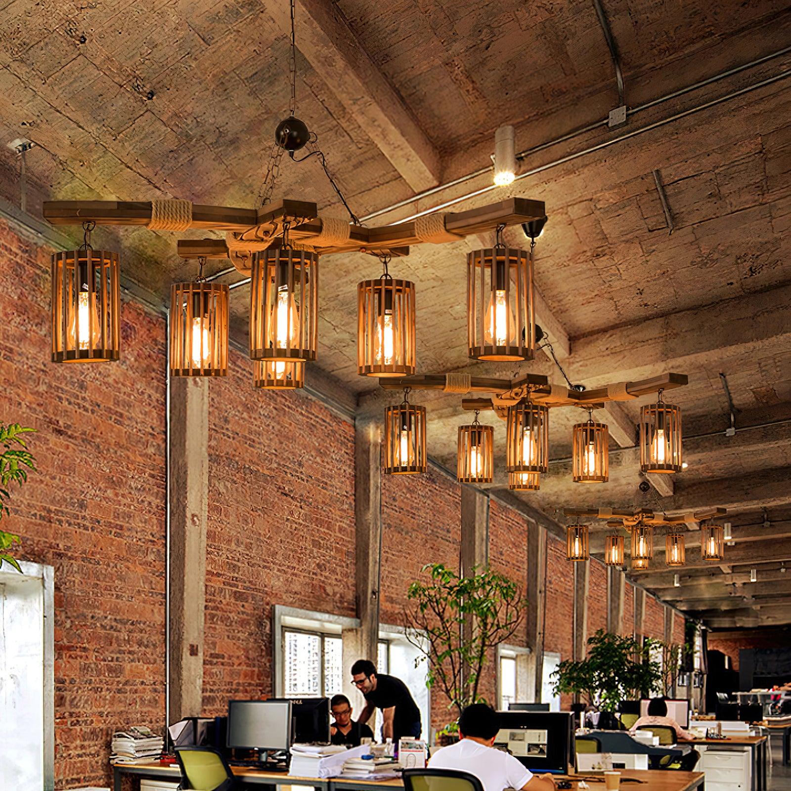 Lustra Chandelier Retro Solid Wood Industrial - Letslighting