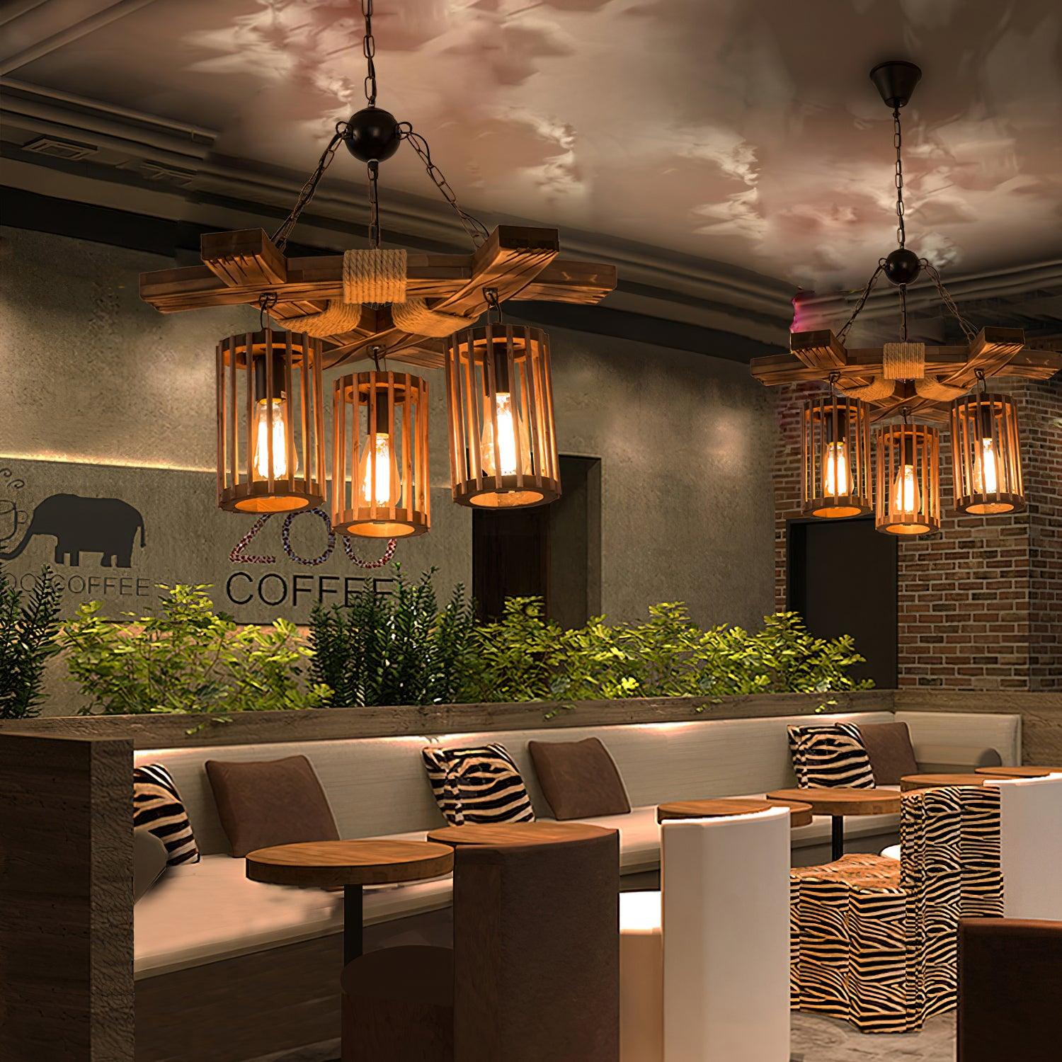 Lustra Chandelier Retro Solid Wood Industrial - Letslighting