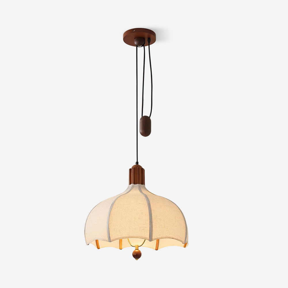 Revi Pendant Lamp Wood Fabric Scalloped Adjustable - Letslighting