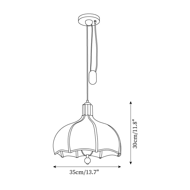 Revi Pendant Lamp Wood Fabric Scalloped Adjustable - Letslighting