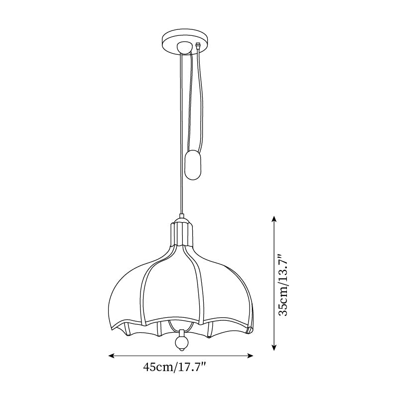 Revi Pendant Lamp Wood Fabric Scalloped Adjustable - Letslighting