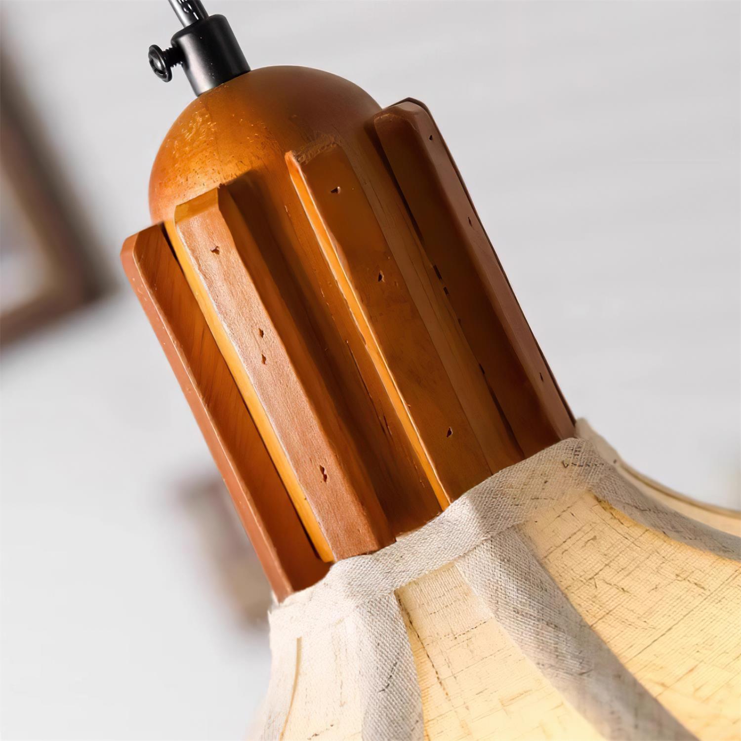 Revi Pendant Lamp Wood Fabric Scalloped Adjustable - Letslighting