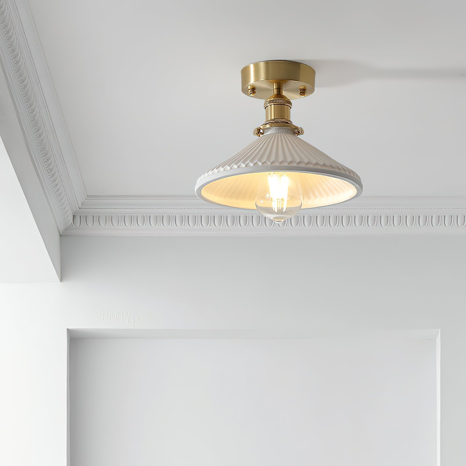 Belmont Vintage Brass & Ceramic Ceiling Light