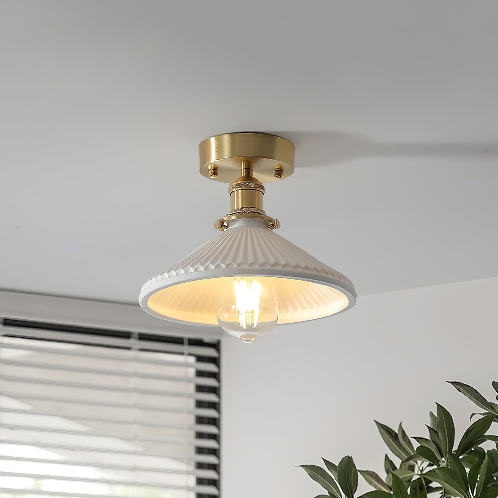 Belmont Vintage Brass & Ceramic Ceiling Light