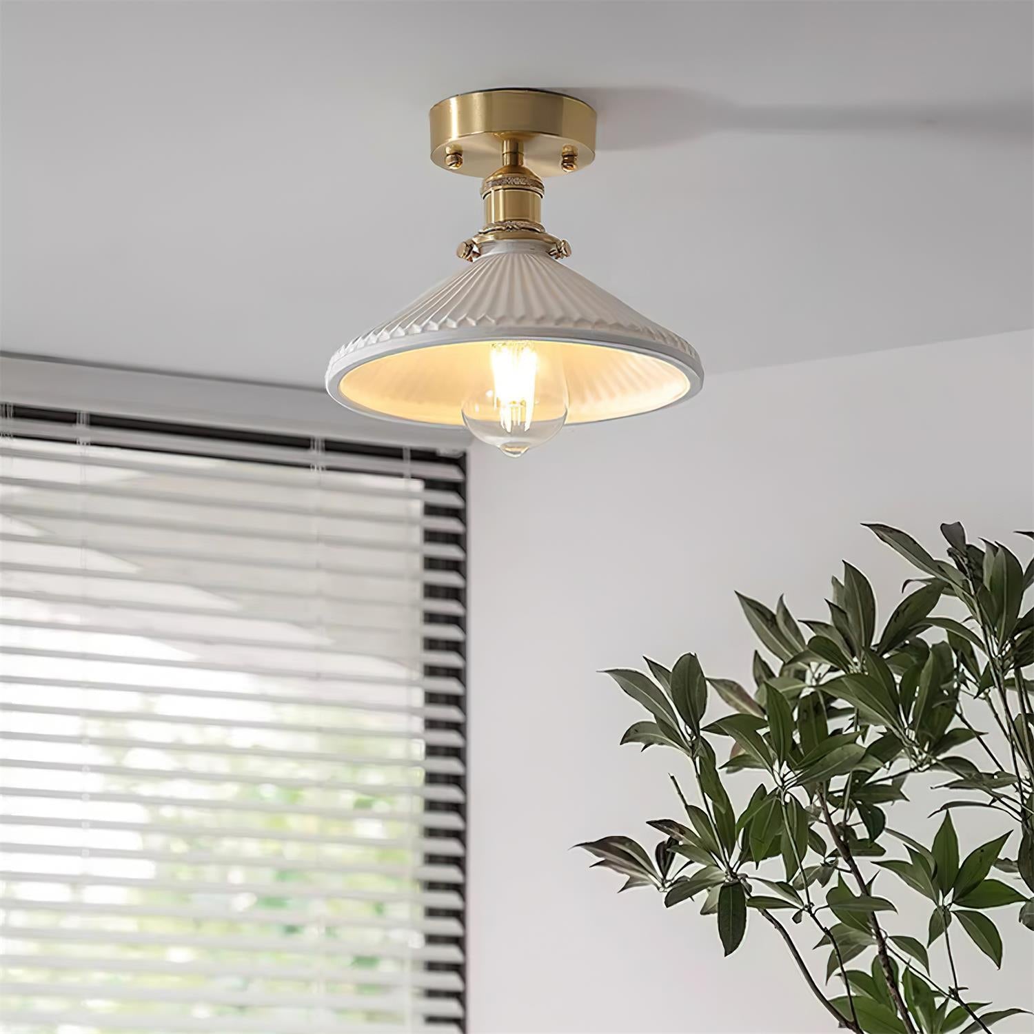Belmont Vintage Brass & Ceramic Ceiling Light