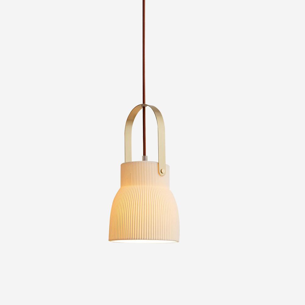 Pendant Lamp Ribbed White Ceramic with Brass Handle - Letslighting